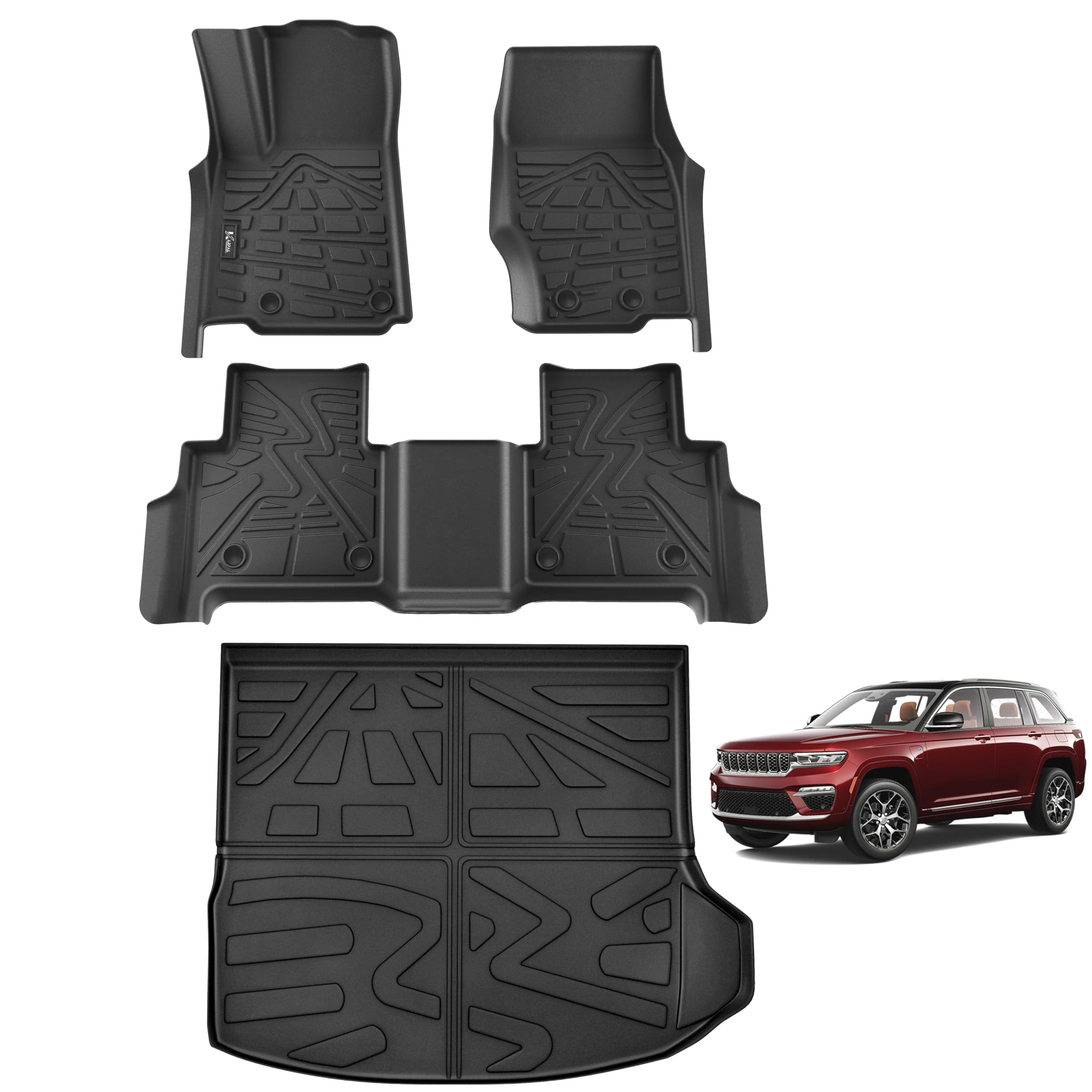 Floor Mats & Cargo Liner Fit for 2022-2024 2025 Jeep Grand Cherokee (Include 4xe NOT for WK or L) 5-Seat Only, TPE All Weather R