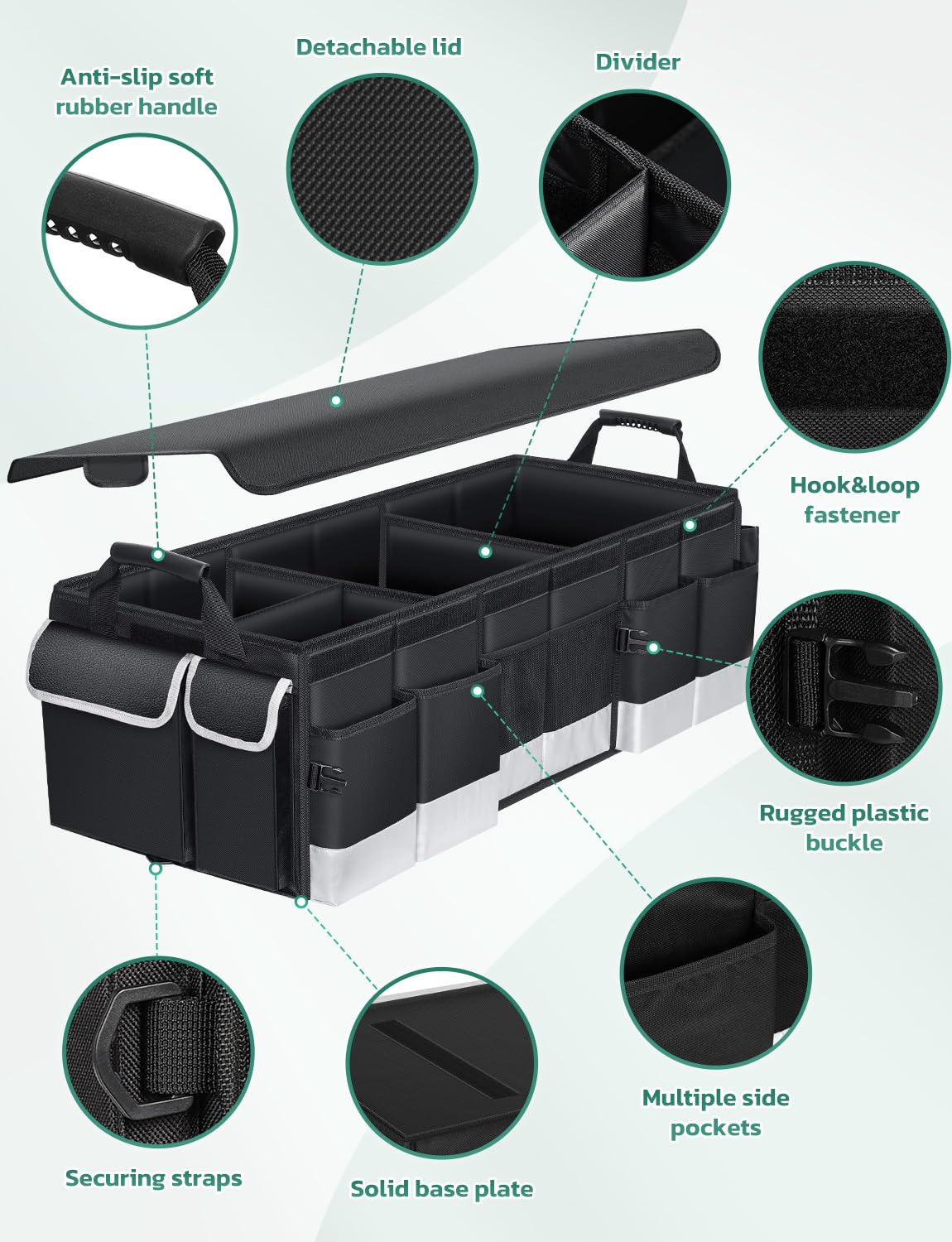 Oasser Trunk Organizer With Cooler Bag, Large Collapsible Car Trunk Organizer For Suv With Multi Compartments, Car Storage Groce