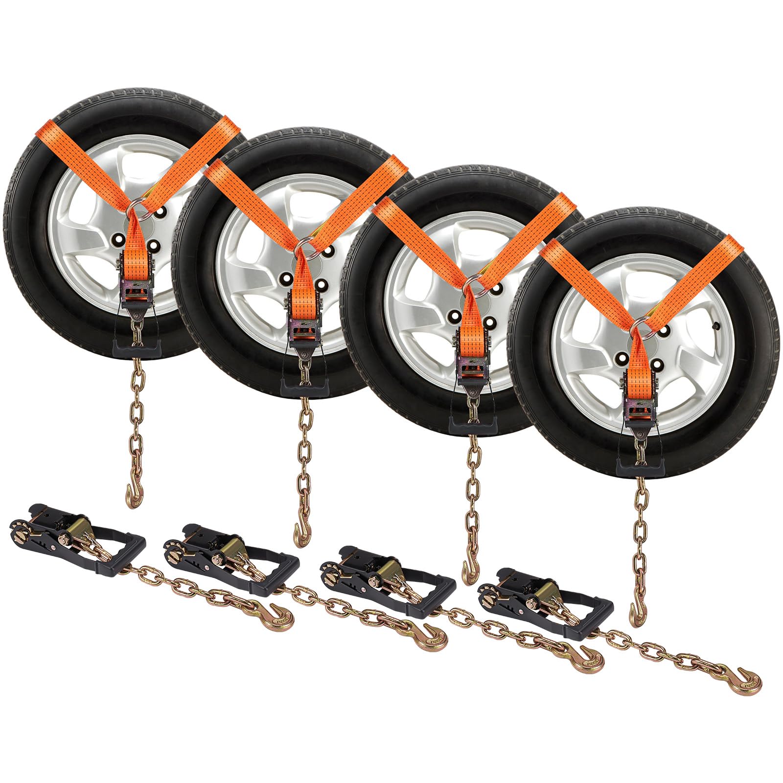 VEVOR Car Tie Down with Chain Anchors, Lasso Style 2  120 Tire Straps, 5865 LBS Working Load, 11023 LBS Breaking Strength, with 