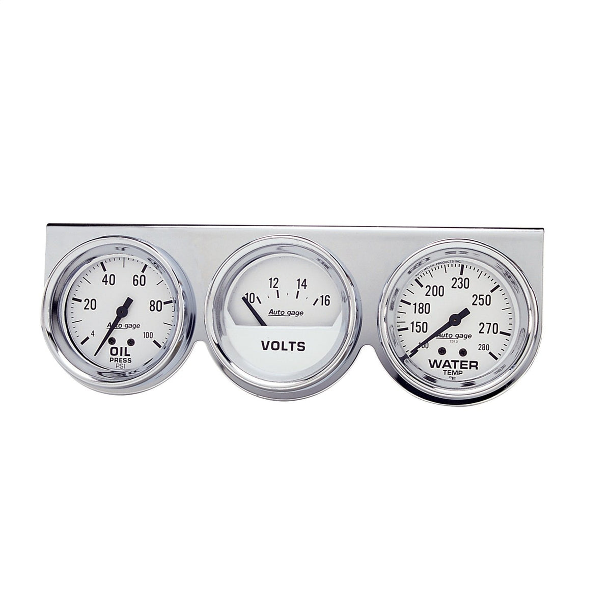 AUTO METER 2329 Autogage Mechanical White Oil/Volt/Water Gauge with Chrome Console 2.625 in.