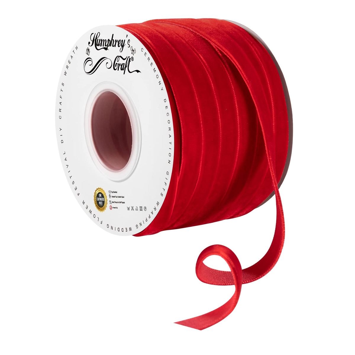 Humphreys Craft 38 Inch Wide Red Velvet Ribbons Spool Good For Sewing, Gifts Wrapping, Jewelry Making, Christmas Crafting Projec