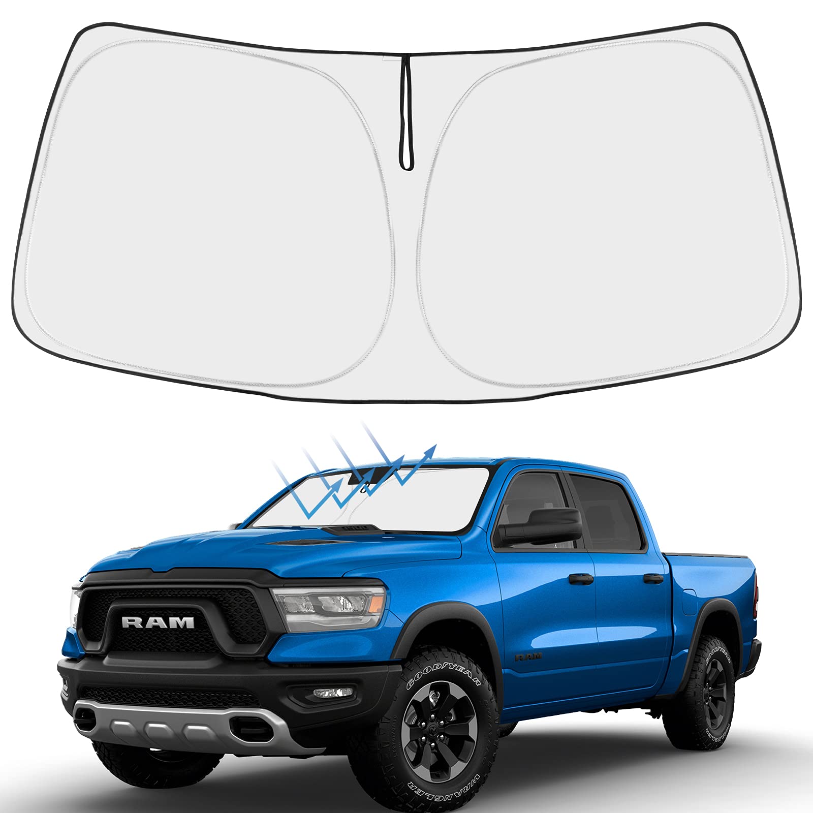 Proadsy 2025 Upgrade Windshield Sun Shade Custom Fit Dodge Ram 1500 2Dr 2019-2024 2025 4-Layer Foldable Front Sunshade Protector