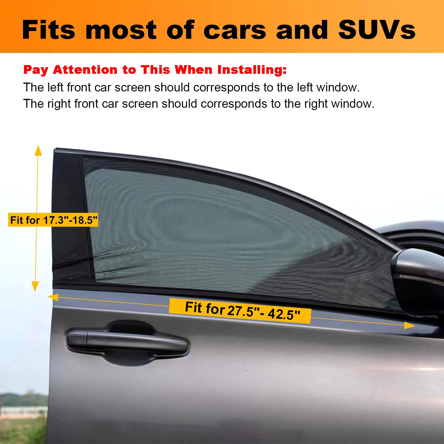 Car Front Side Window Shade,2 Pack Super Stretchy Mesh Car Window Screen Sun Shade Mosquito Net Curtains Cover For 95% Cars Suvs