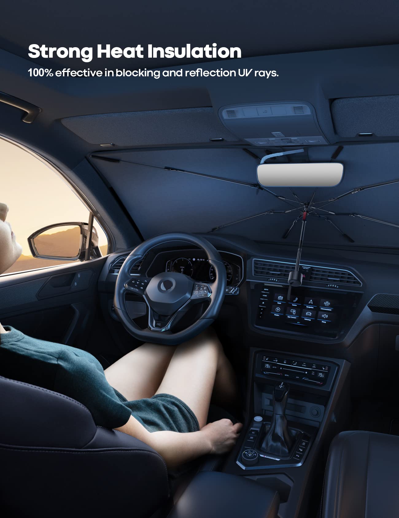 Lamicall Car Windshield Sunshade Umbrella - Foldable Car Windshield Sun Shade Cover, 5 Layers Uv Block Coating, 52'X31' Front Window Heat Insulation Protection, For Auto Sedan, Suv Windshield