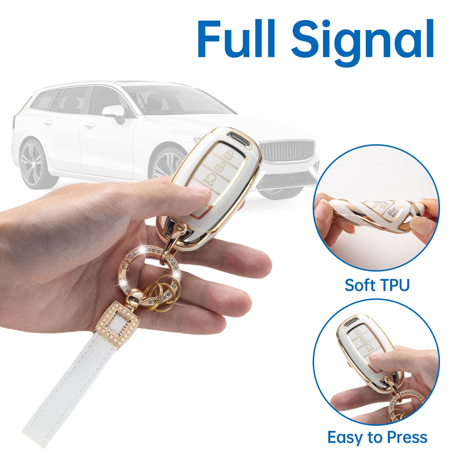 Cacarlike For Hyundai Key Fob Cover With Leather Lanyard, Car Key Fob Case Compatible With Elantra Gt Sport Santa Fe Palisade Ko