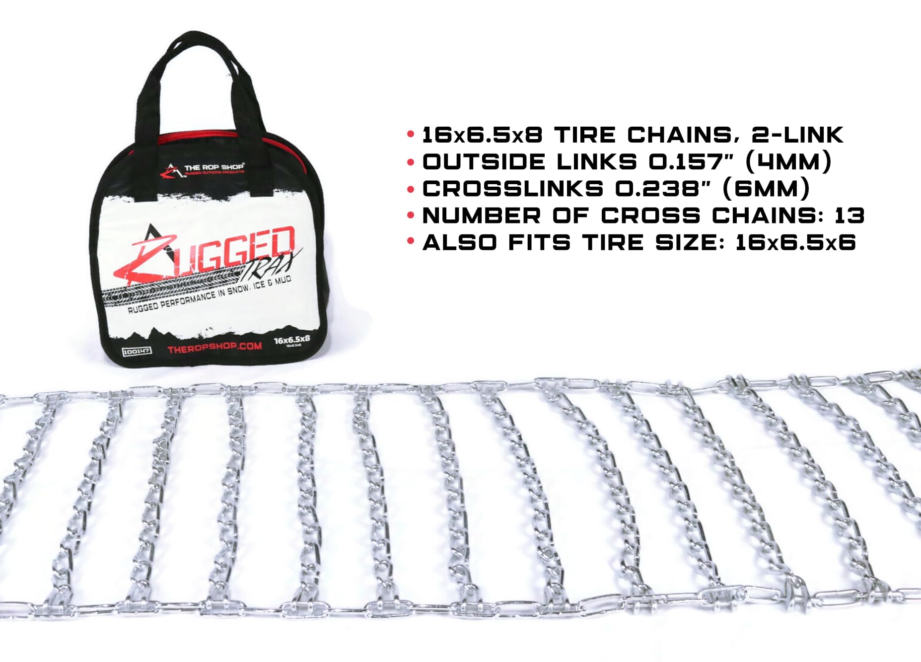 The Rop Shop | Pair Of 2 Link Tire Chains 16X6.5X8 For Snow Blowers, Lawn & Garden Tractors, Mowers & Riders, Utv, Atv, 4-Wheelers, Utility Vehicles