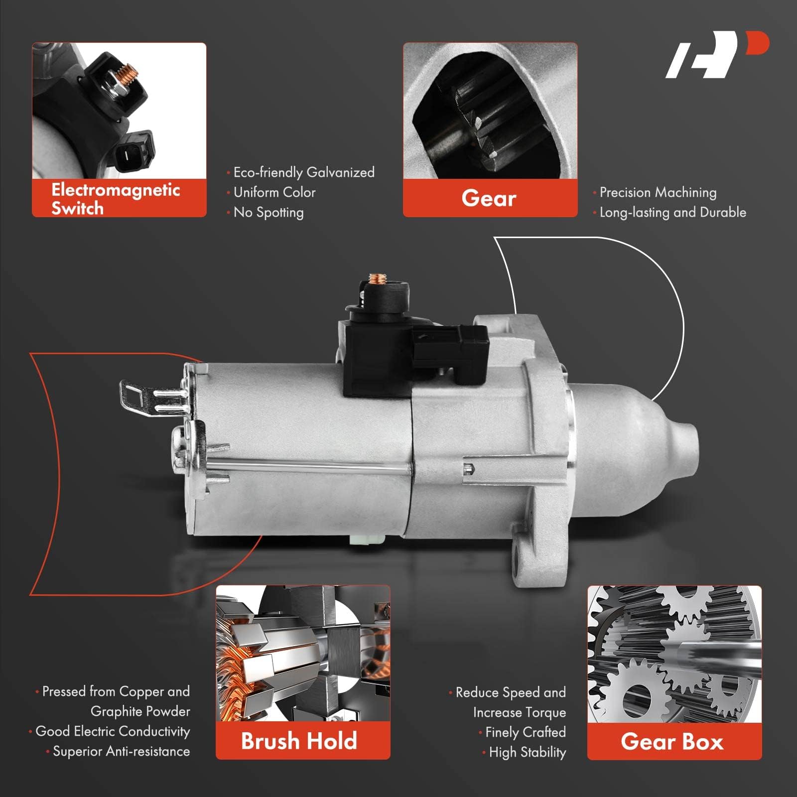 A-Premium Starter Motor Compatible with Honda Accord 2006-2012, CR-V 2007-2011, Element 2007-2011, Civic 2006-2011 & Acura TSX 2006-2014, 2.0L 2.4L, 12V 1.6KW 9-Teeth Clockwise, Replace# 31200-RAA-A61