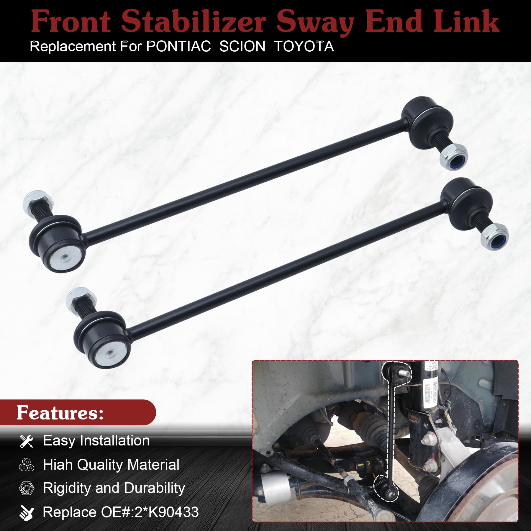 Stiueoav K90433 Sway Bar Link - Front Stabilizer End Link Compatible With 2003-2010 Vibe?2005-2010 Tc?2003-2019 Corolla?2003-201