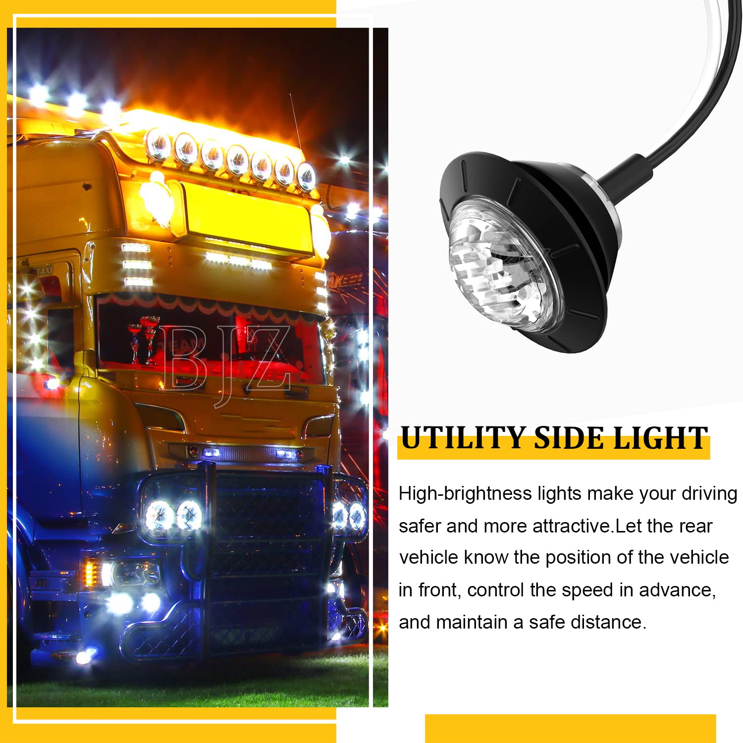 Bjz 3/4'' Led Trailer Marker Clearance Lights White Round 12V Led Side Marker Front Rear Running Turn Signal Tail Indicator Ligh