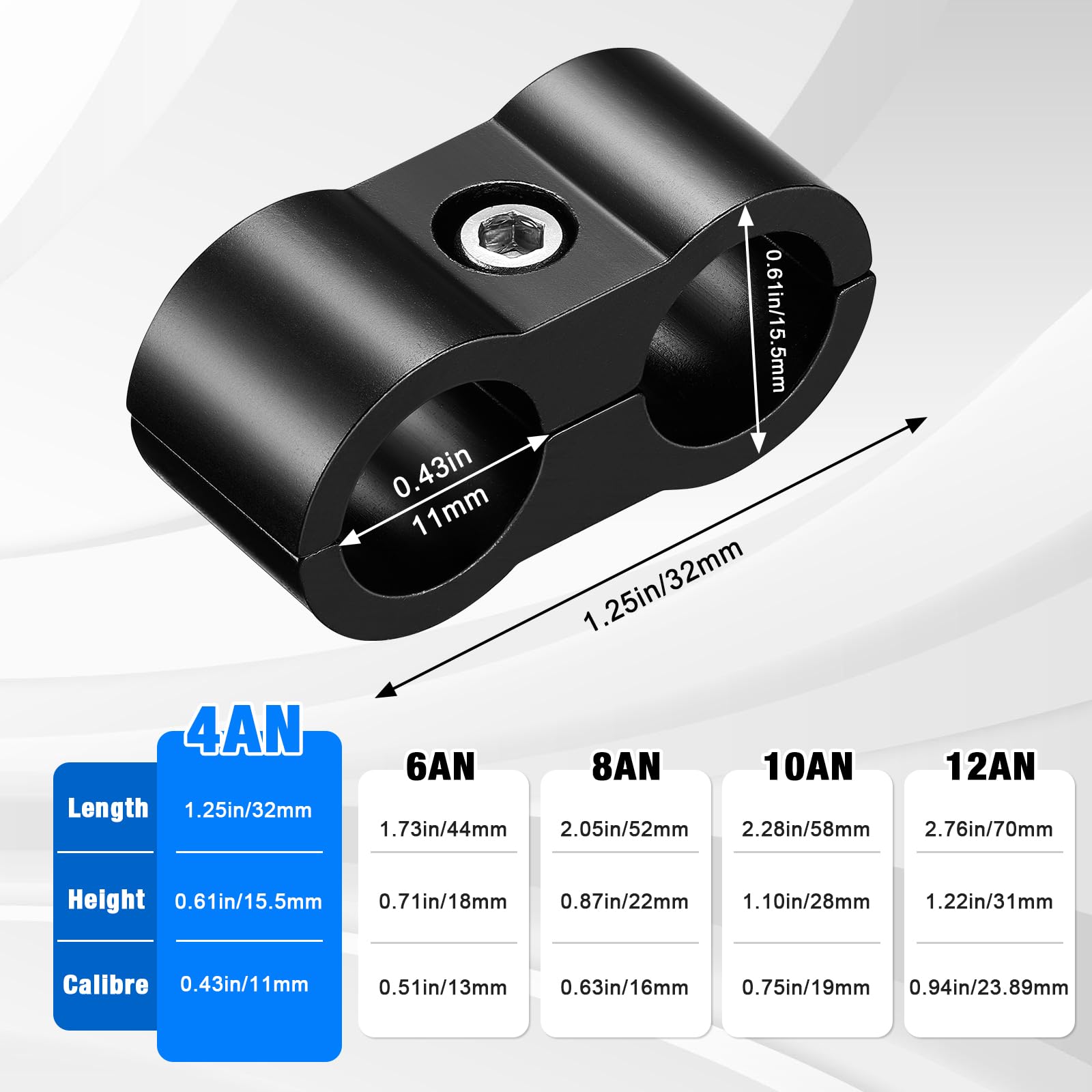 4An Hose Separator Clamp - Aluminum Fuel Mounting Clamps, Great For 1/4 Fuel, Oil, Brake, Water, Gas Line, 4Pcs/Pack, Black