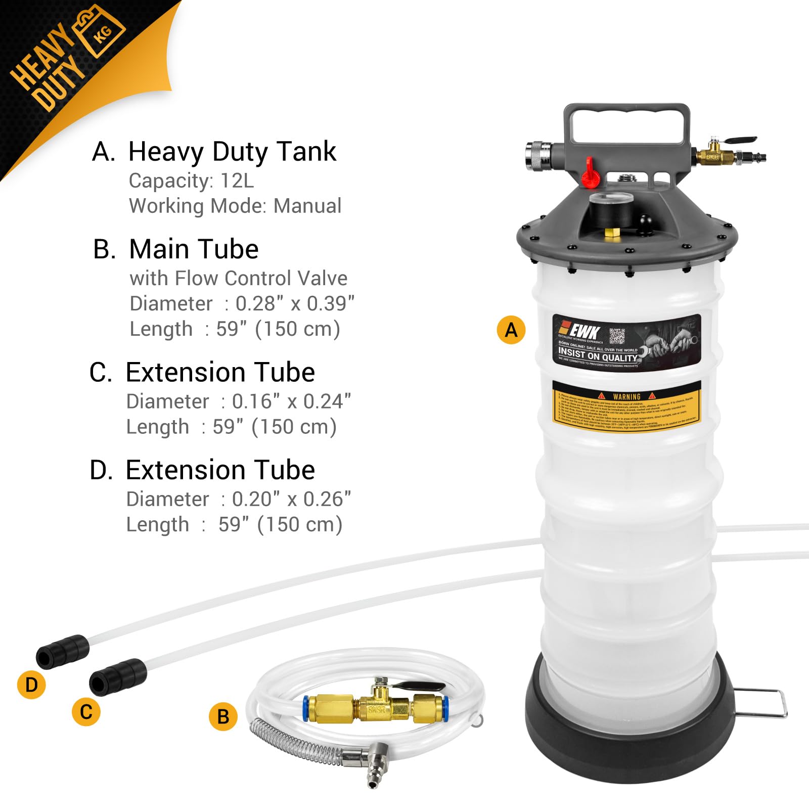 Ewk 13.5L Heavy Duty Pneumatic Oil Extractor/Dispenser Pump For Automotive Fluids Vacuum Evacuation