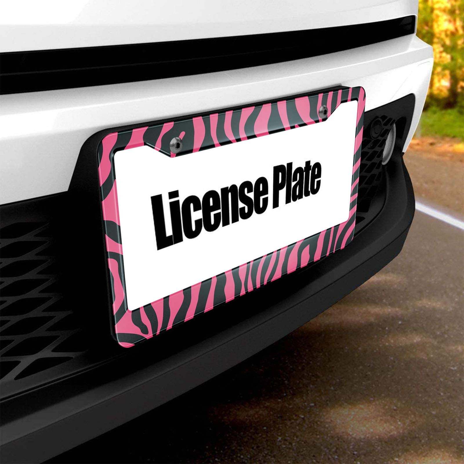 HOSNYE Zebra Print License Plate Frame Wild Pink Zebra Print Metal License Plate Cover Front Plates Frames Car Tag Frame for Wom