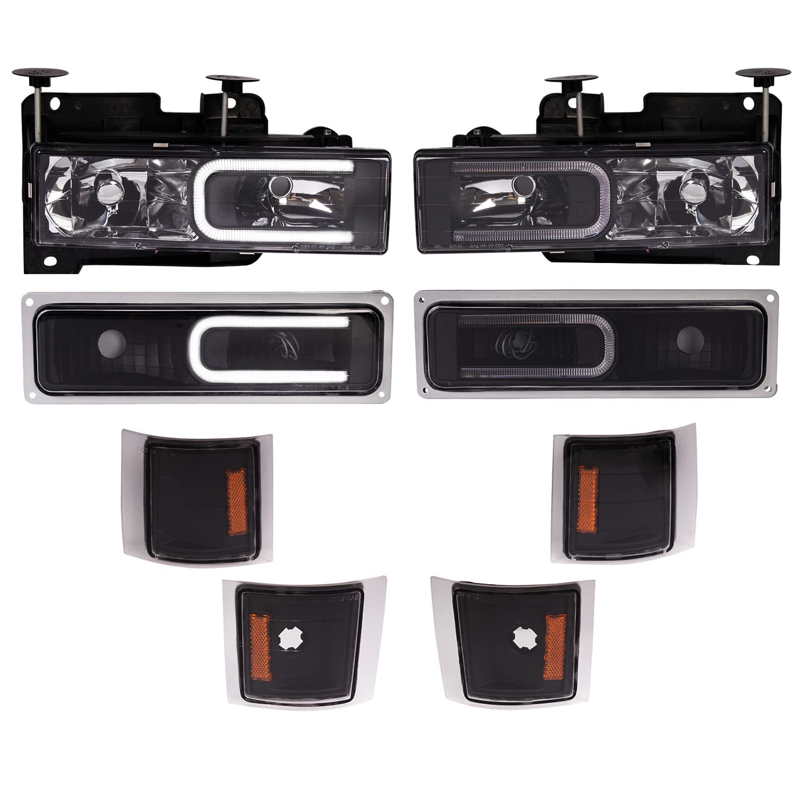 Trq Headlight Set Compatible With 1994-1999 C1500 C2500 C3500 K1500 K1500 K2500 K3500 Tahoe