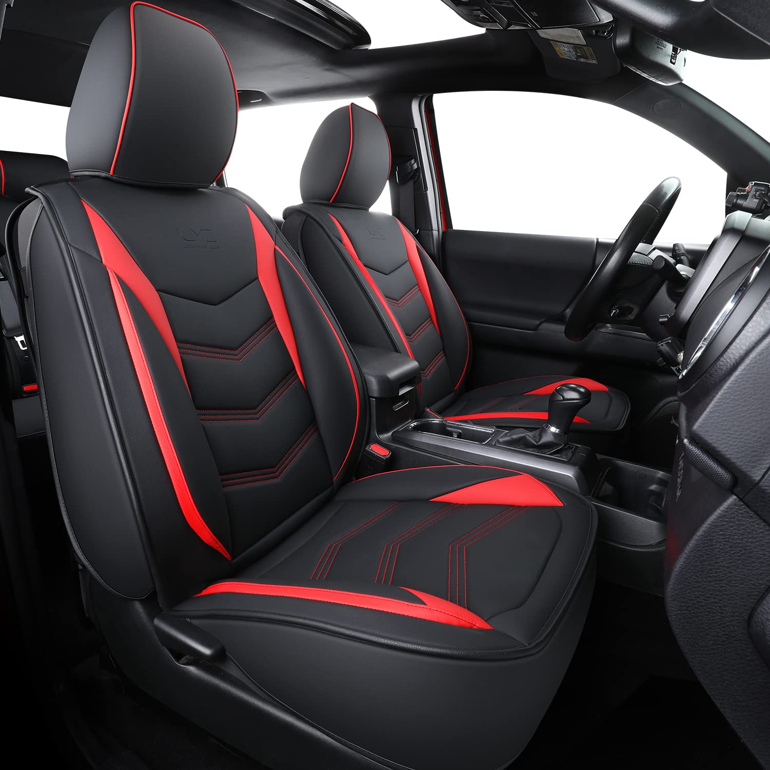 Luckyman Club Front-Only Seat Covers For Tacoma 2005-2023 With Waterproof Faux Leather (Front Only, Red)