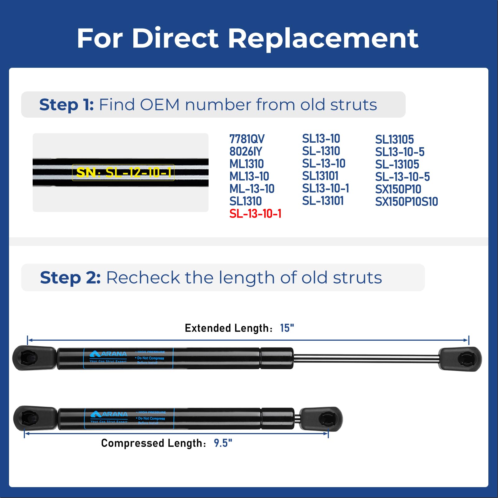 Arana Sl1310 15 Inch 10 Lb Gas Struts Spring Shocks Ml1310 15 Inch 10Lb Lift Support For Truck Topper Camper Shell Motorhome Doo