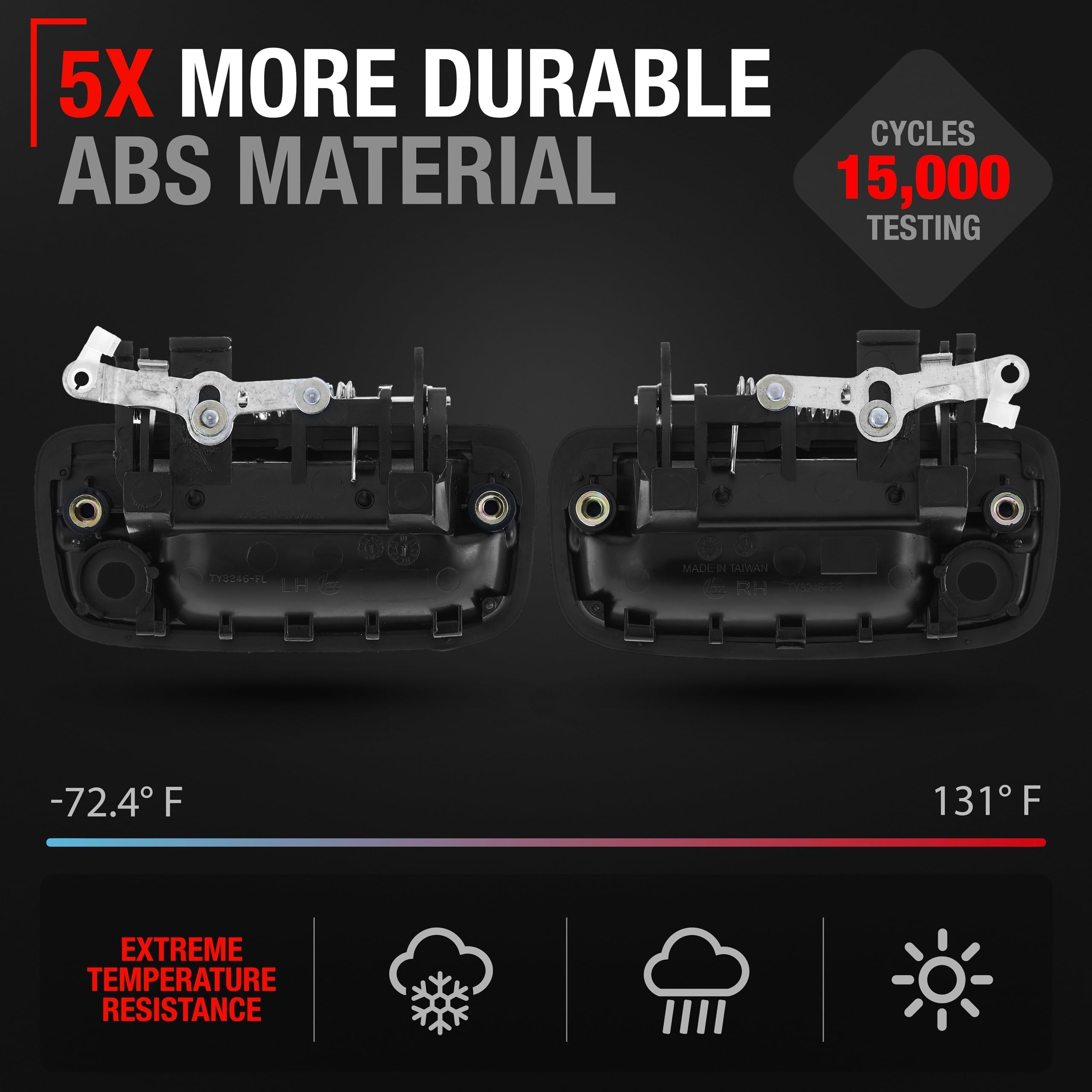 Exterior Front Driver & Passenger Door Handle Replacement Set - Compatible With 1995-2004 Toyota Tacoma - Textured Black With Ke