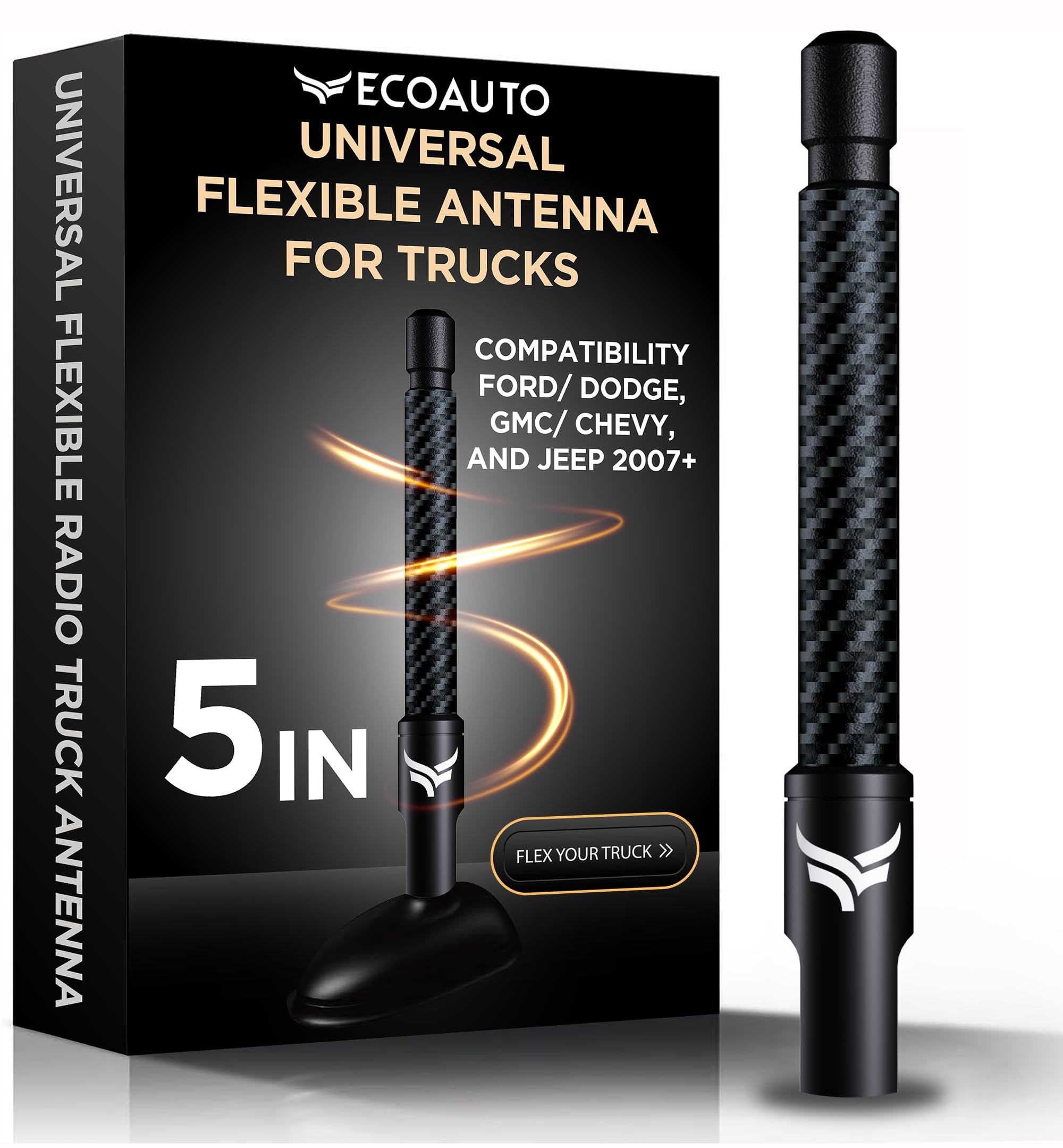 EcoAuto Universal Radio Truck Antenna (5'' Flexible) - Fit for Ford, Dodge, GMC, Chevy, Jeep (2007+) - Perfect Truck Accessories