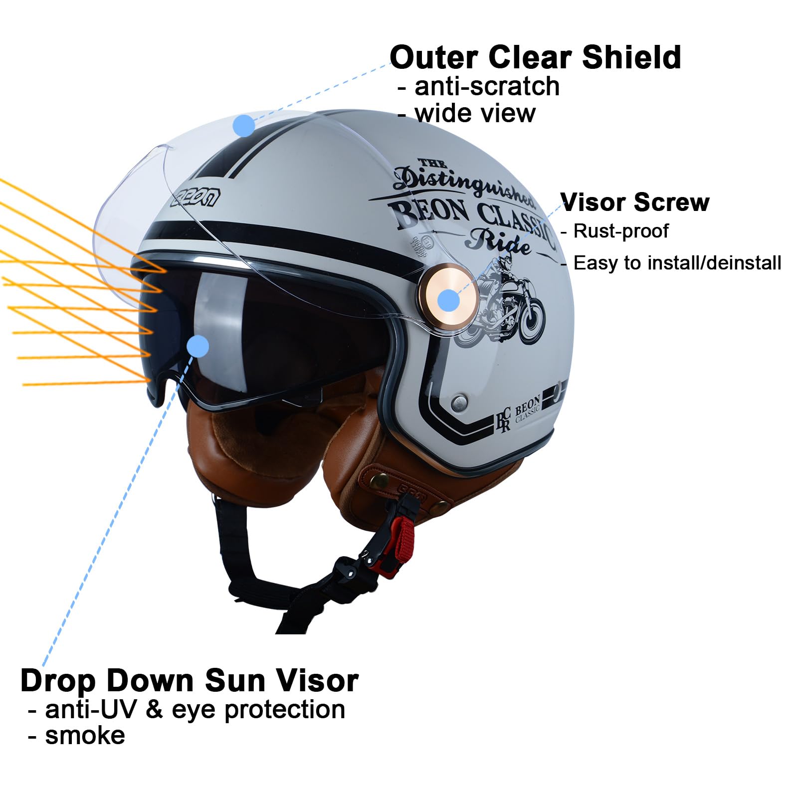 Open Face Motorcycle Helmet For Adults, Dot Approved,3/4 Retro Vespa Helmet, Dual Visors Men'S And Women'S Motorbike Casco For M