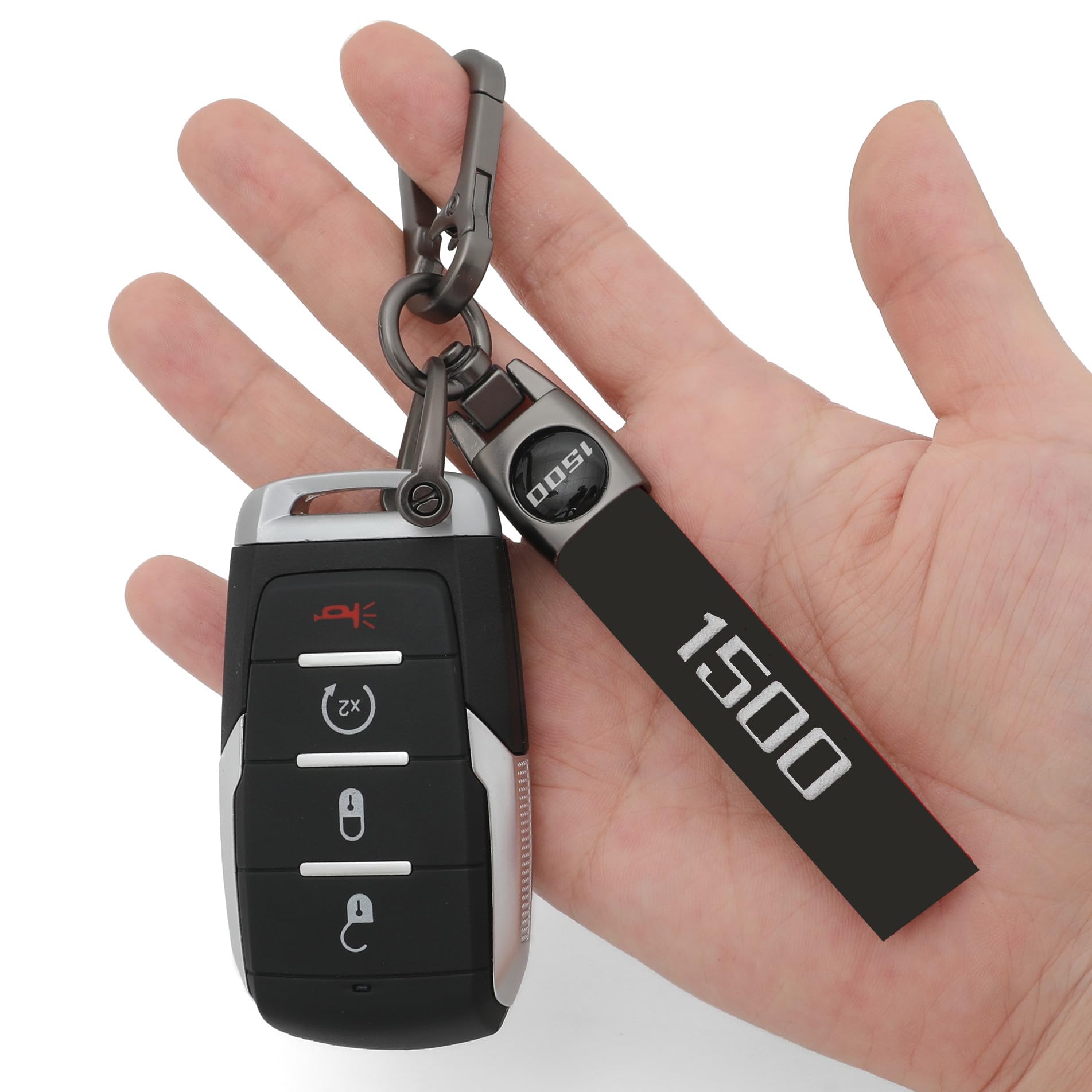 LINOAH Key Chain for Ram 1500 Leather Car Keychain, Compatiable With Dodge Ram 1500 Accessories, Black Key Chain with 360 Degree