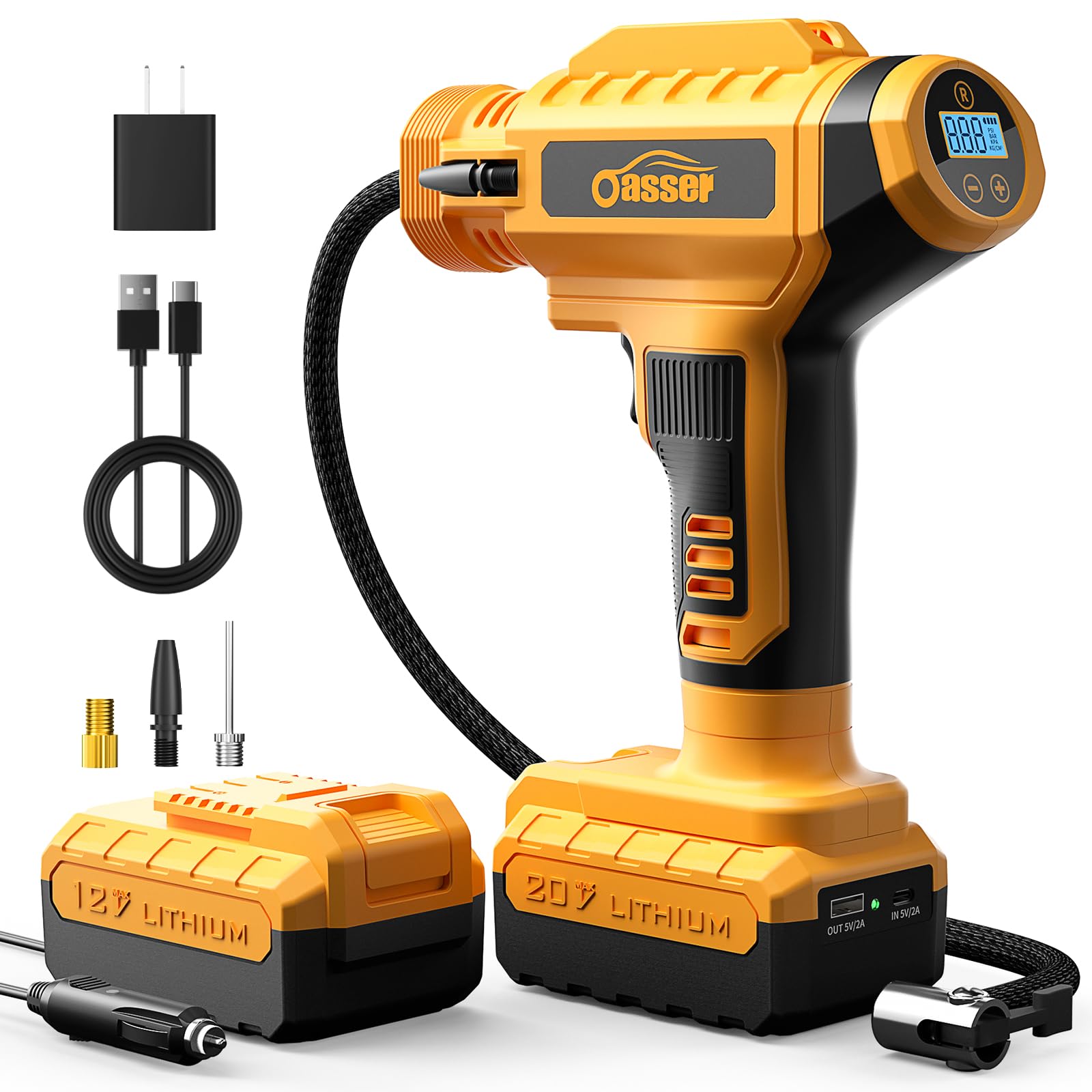 Yohoolyo Tire Inflator Portable Air Compressor For Cars, 20V Cordless Rechargeable Battery Powered Electric Car Tire Air Pump Di