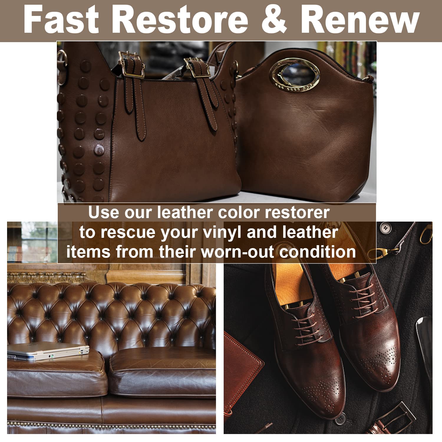 drtulz Leather Recoloring Balm - Dark Brown Repair Kit for Furniture, Car Seats & More - Restores Faded Leather & Vinyl