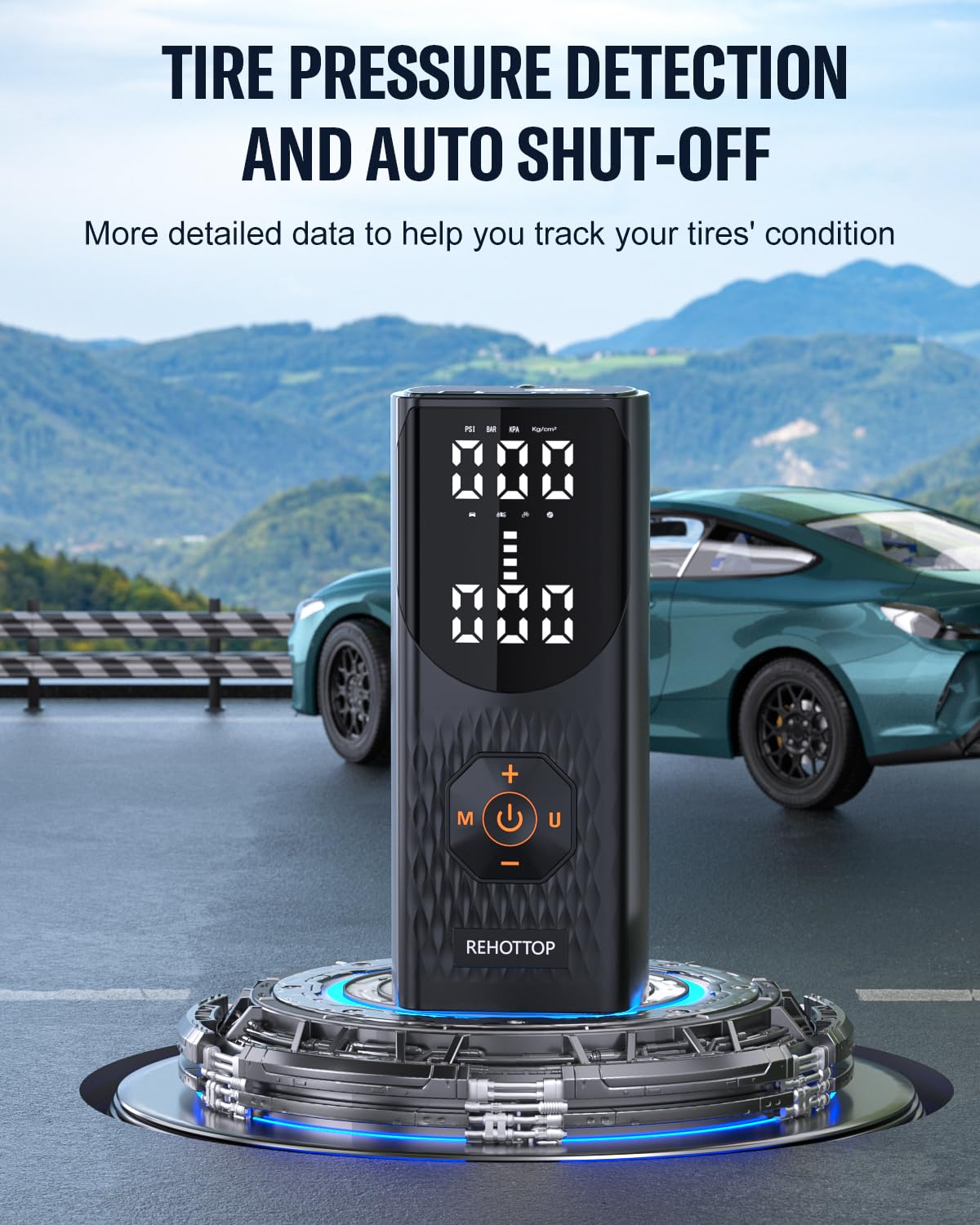 Rehottop Tire Inflator Portable Air Compressor, 160Psi Air Pump For Car Tires, 4X Fast Inflation Air Compressor With Tire Gauge