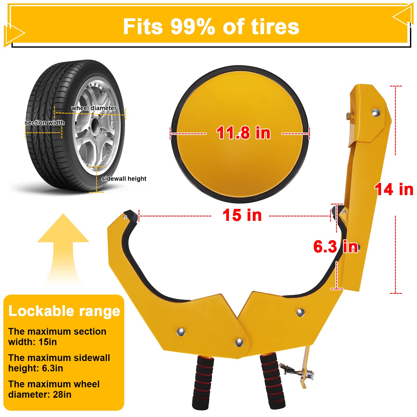 Turnart Wheel Lock Clamp Adjustable Anti-Theft Lock Reinforced Tire Lock Clamp Boot Tire Claw For Parking Car Truck Rv