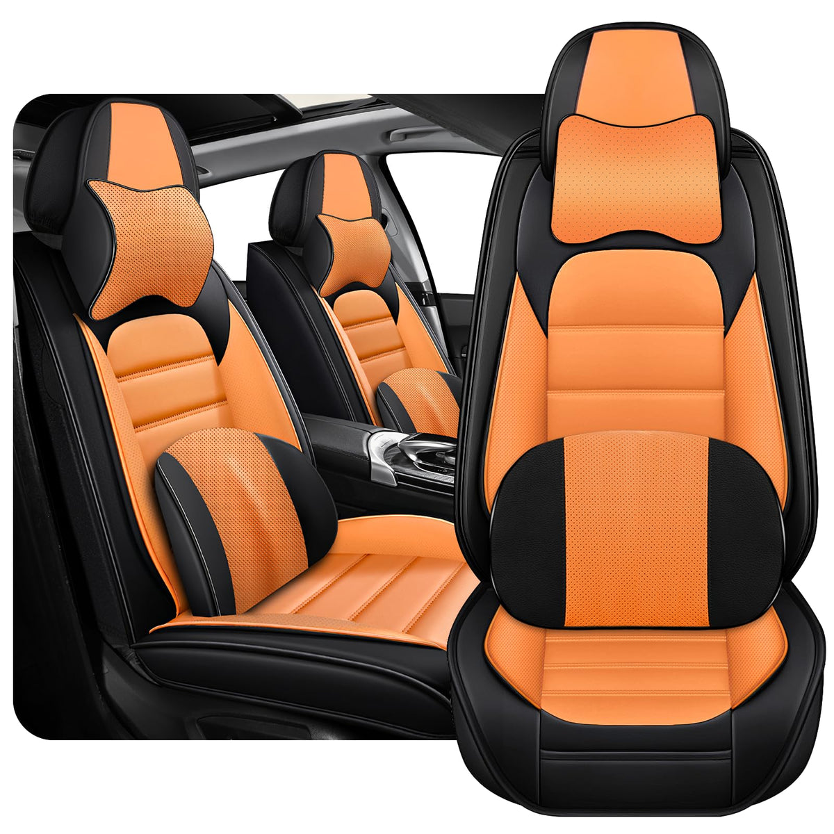 KNCY Leather Truck Seat Covers for 2007-2024 1500 2500/HD 3500/HD, Durable Leather Seat Covers, Full Coverage Compatible Airbag 
