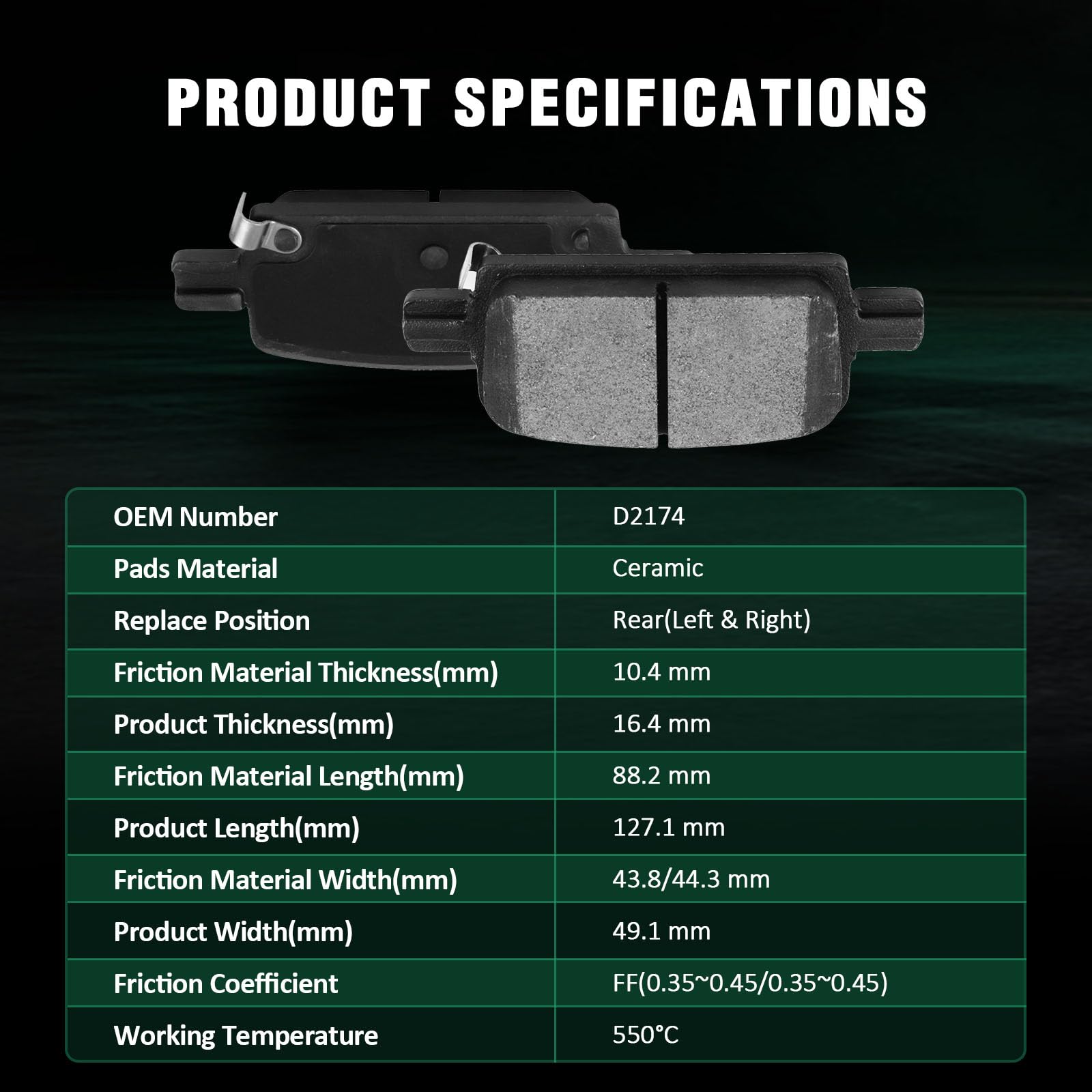 Automuto 8Pcs Front & Rear Ceramic Brake Pads Set D2173 D2174 For Cadillac Escalade21-22,For Chevrolet Silverado 1500 19-22/For