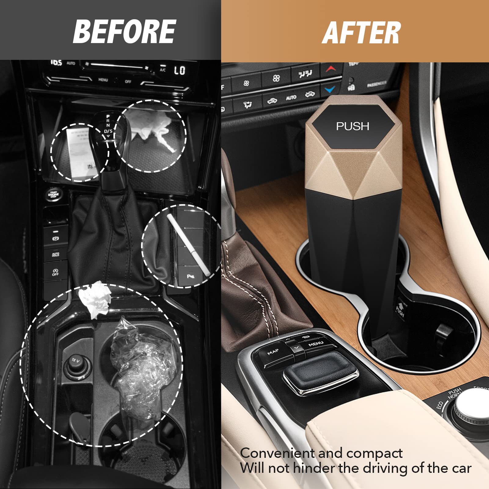 Oudew Car Trash Can With Lid - 1-Pack, Interior Accessories For Vehicles, Leakproof Garbage Can With 30 Detachable Trash Bags, M