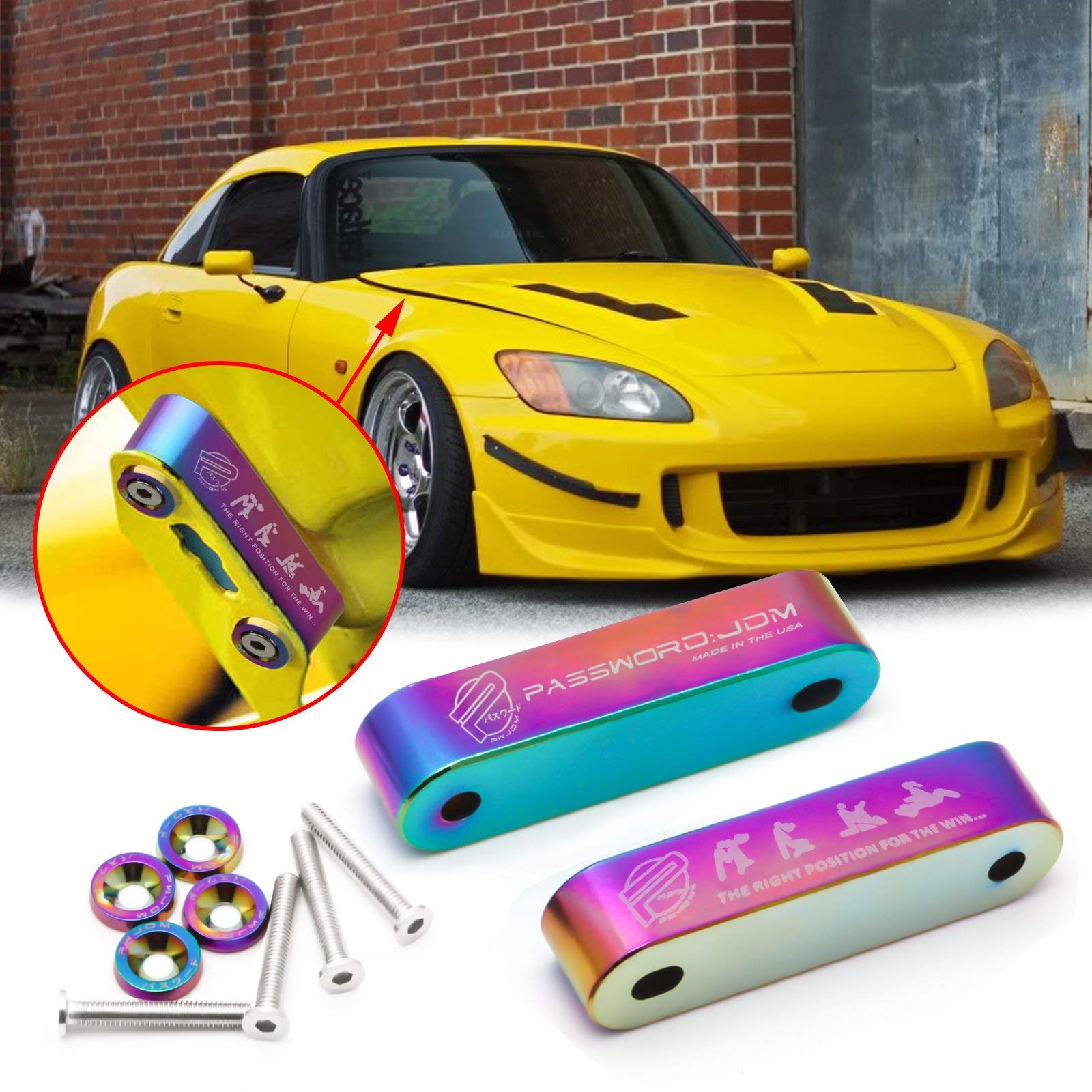 Xotic Tech Jdm Hood Spacer Hood Riser 3/4'' Replacement Front Hood Vent Space Riser Spacer Anodized Neo Aluminum Alloy Billet Co