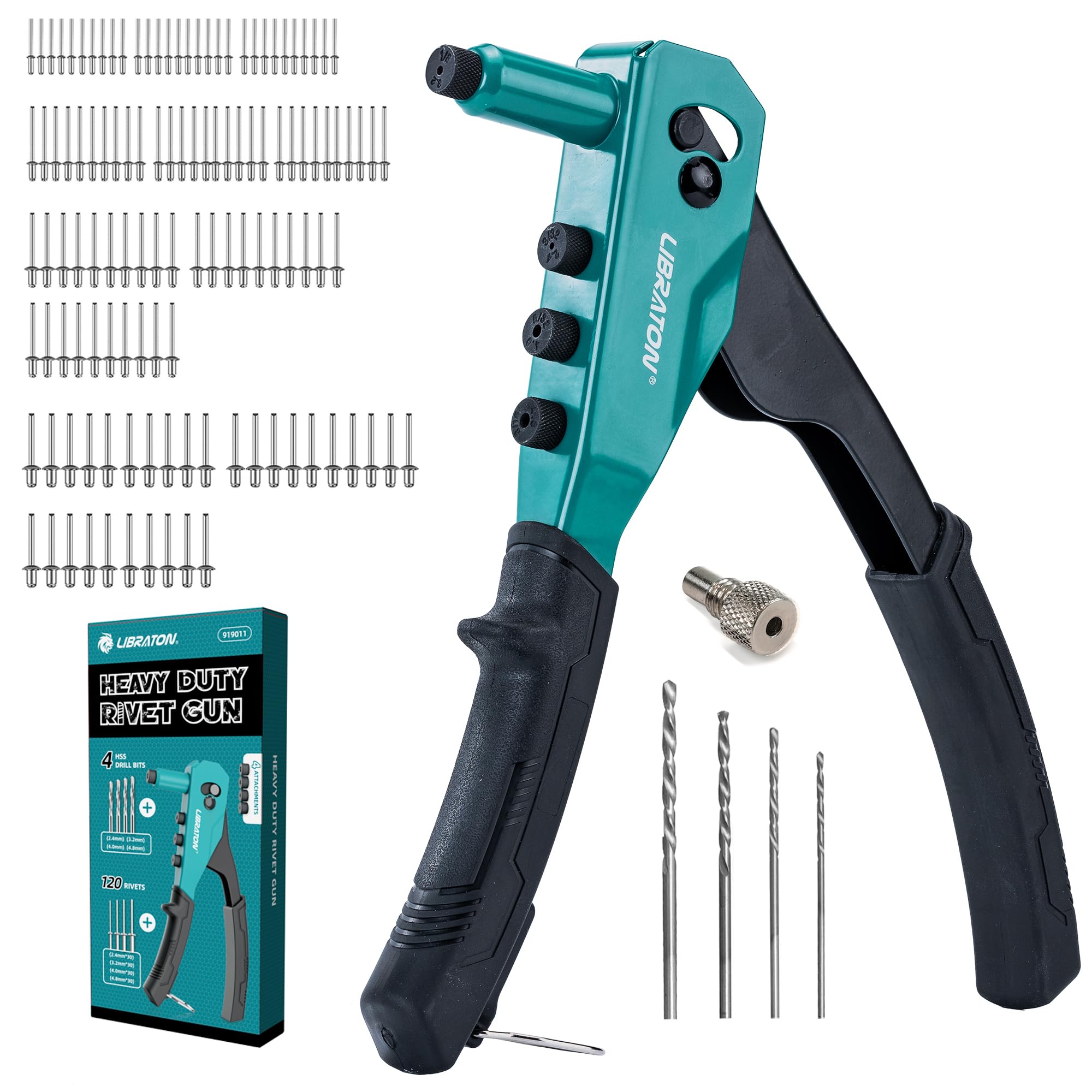 Libraton Rivet Gun Kit, Pop Rivet Gun, Heavy Duty Rivet Tool, Professional Hand Riveter, Manual Riveting Tool With 120 Blind Riv