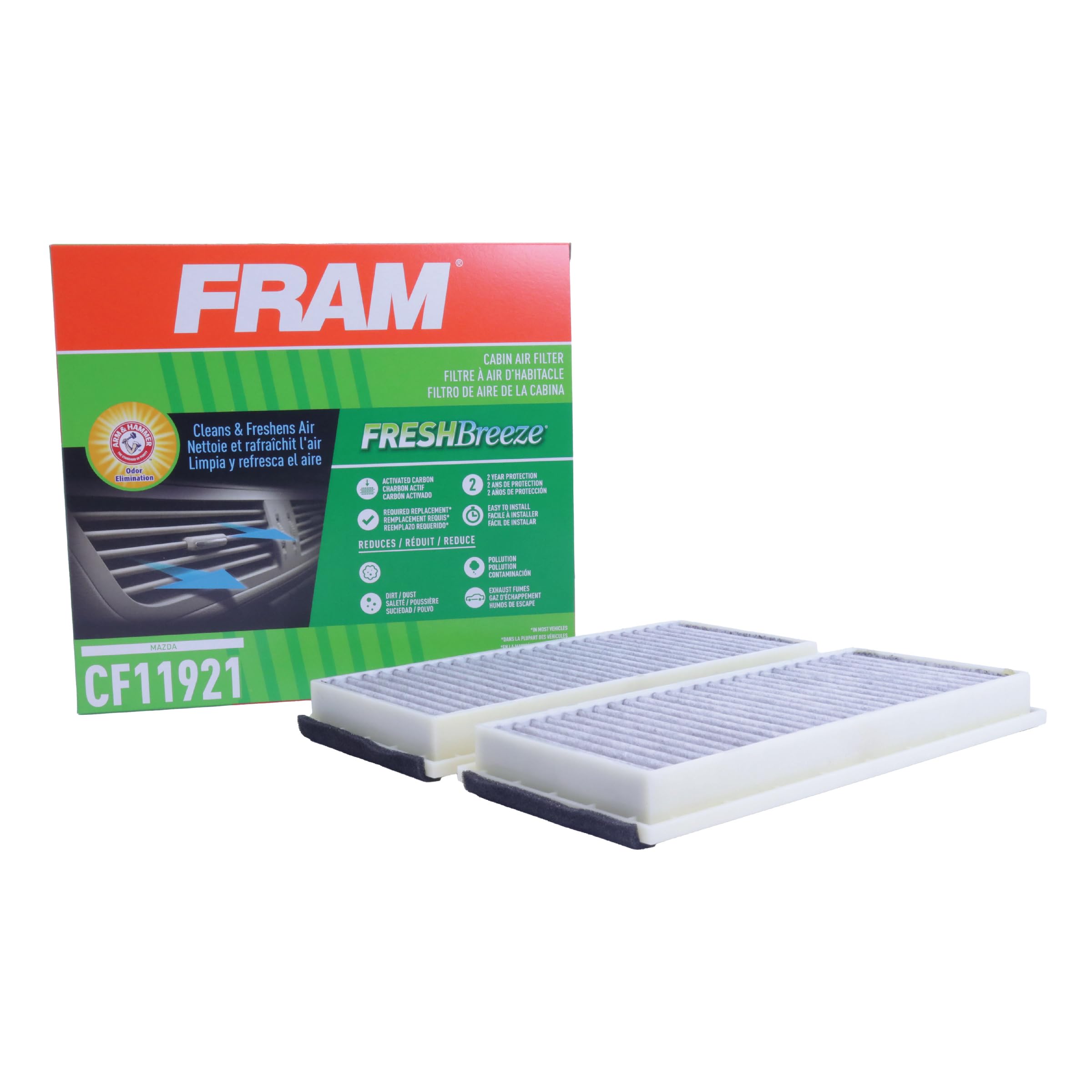Fram Fresh Breeze Cabin Air Filter Replacement For Car Passenger Compartment W/ Arm And Hammer Baking Soda, Easy Install, Cf1192