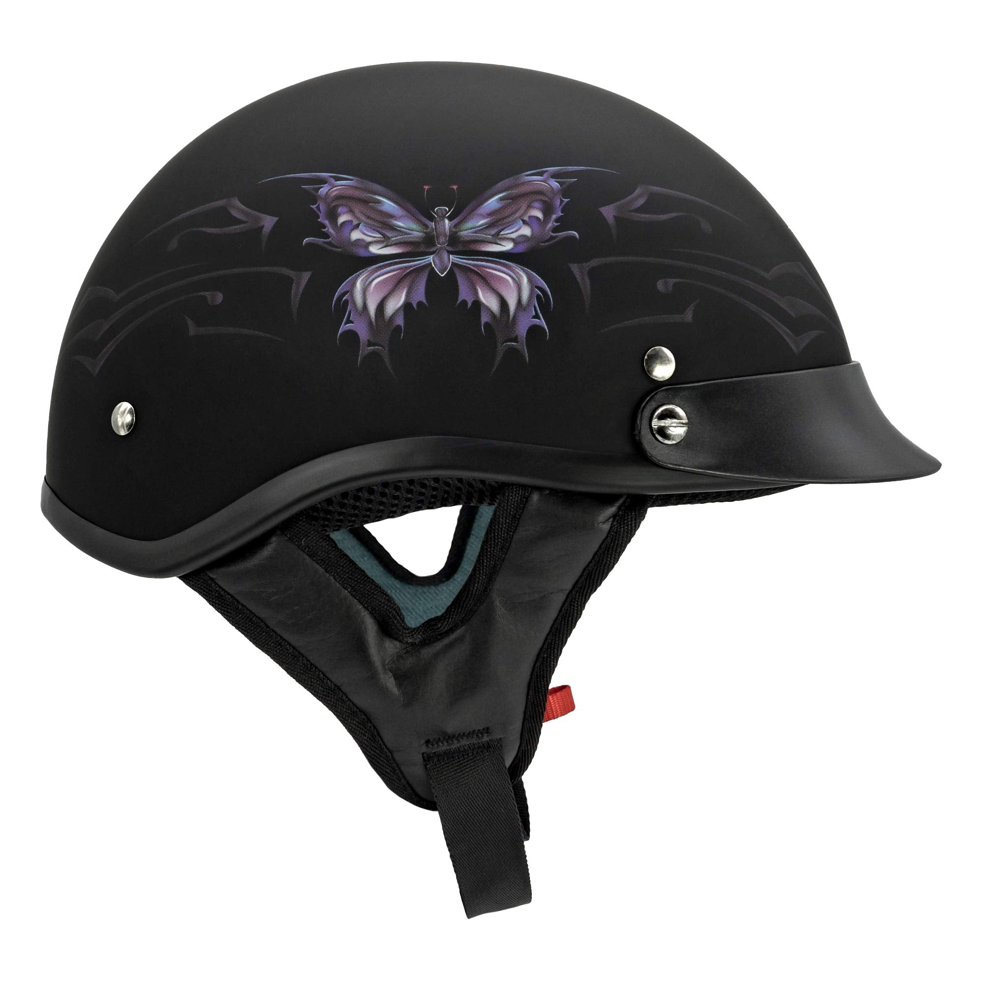 Vcan Cruiser Intricate Butterfly Motorcycle Half Helmet (Flat Black, Medium)