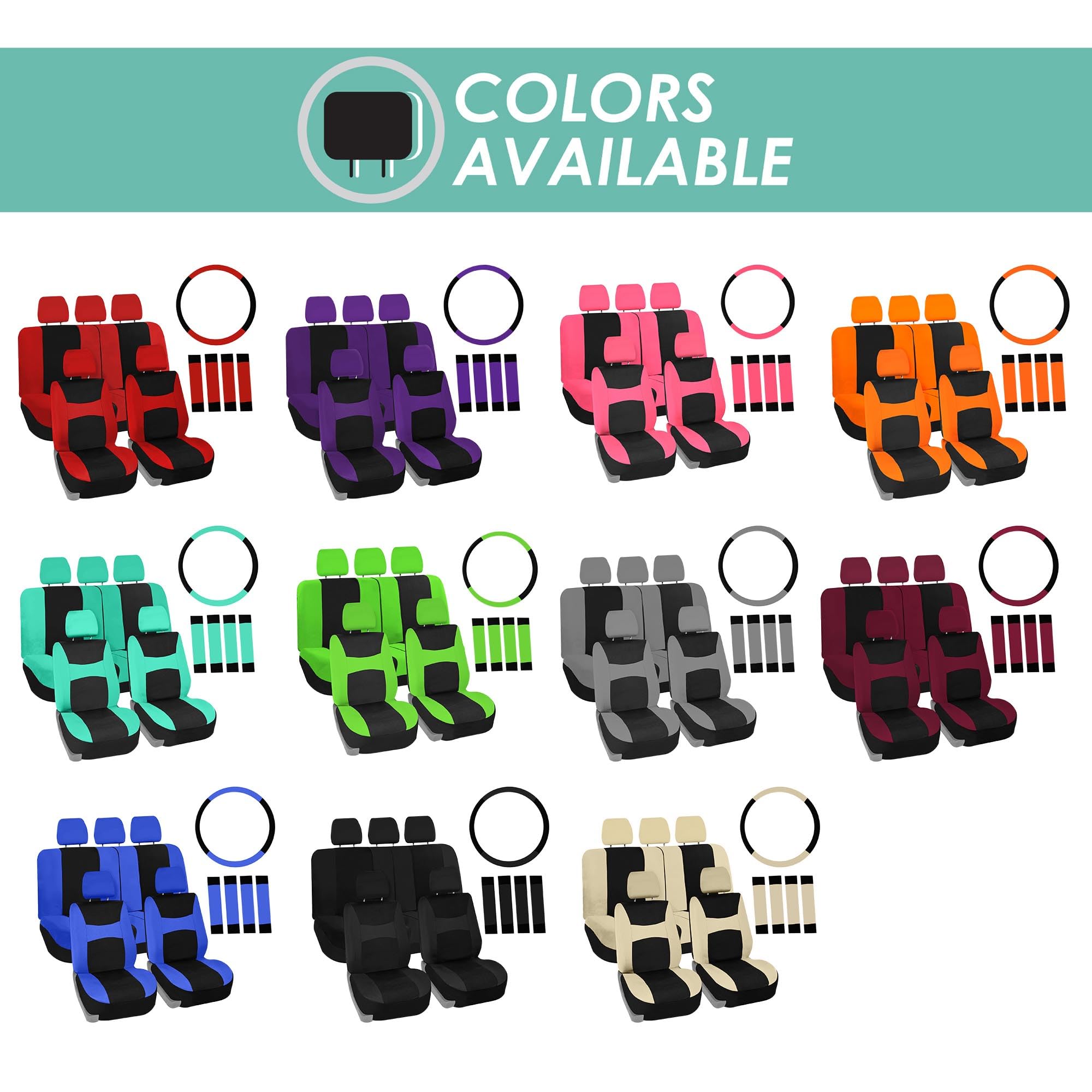 FH Group Car Seat Covers Full Set Cloth,Universal Fit combo,Washable Automotive Seat Covers,Low Back Front Seat Covers,Airbag Compatible,Split Bench Rear Seat for SUV,Sedan,Van Burgundy