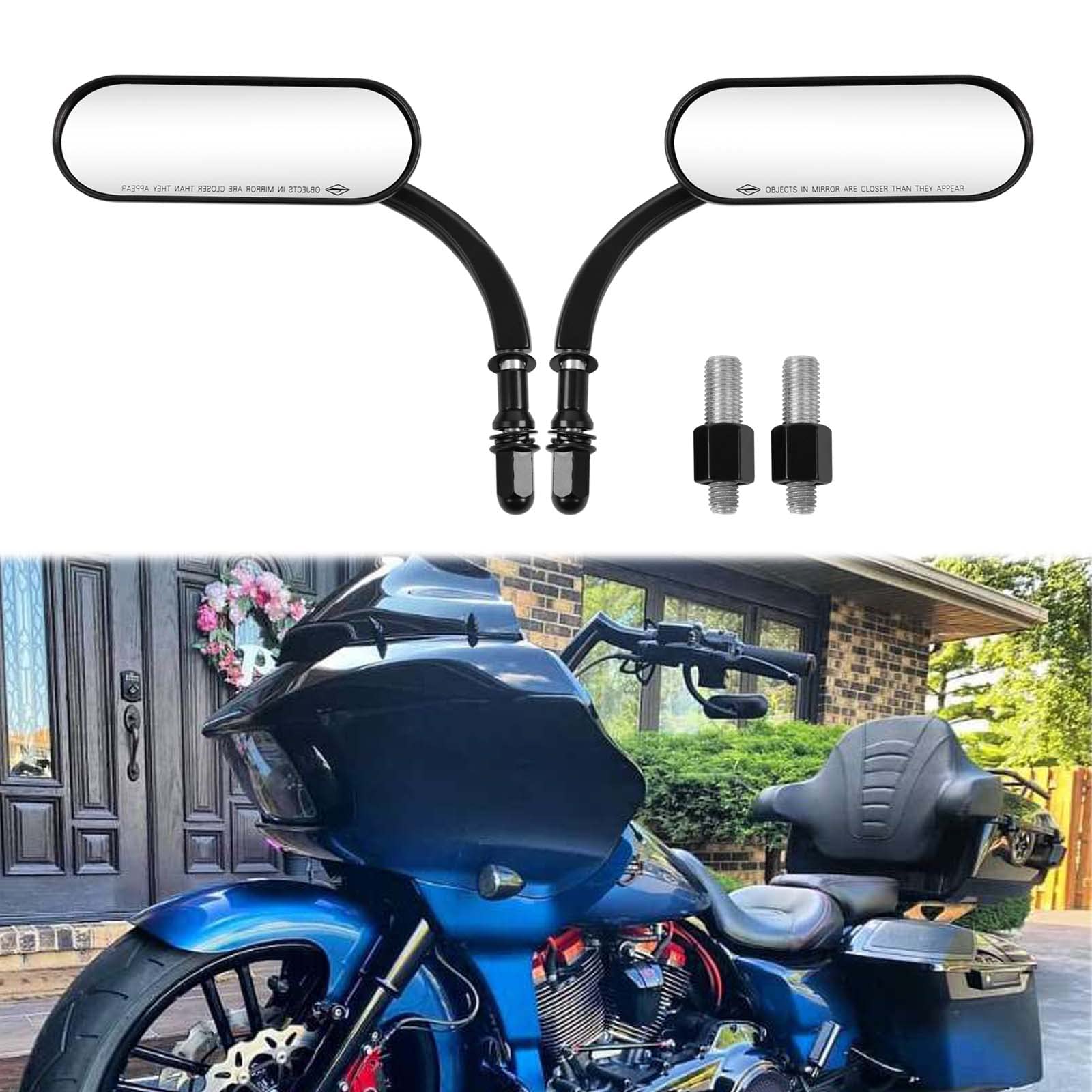 Rich Choices Black 8mm 10mm Motorcycle Mini Oval Rearview Mirrors, Model CB11016, Glass for Dyna Softail Touring Sportster 883 1200
