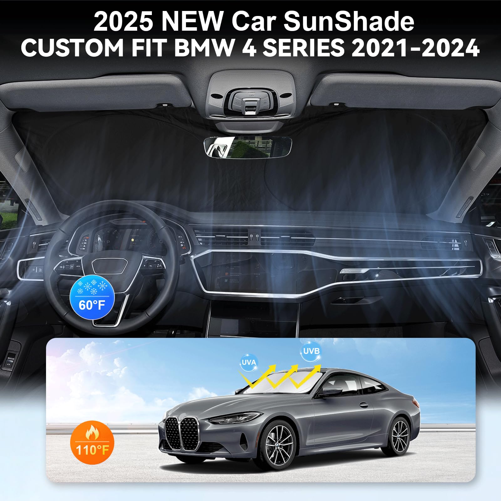 For Bmw 4 Series Windshield Sun Shade Sunshade Custom Fit For 2021-2024 2025 Bmw 4 Series 4-Series 2Dr Coupe Convertible Windshi