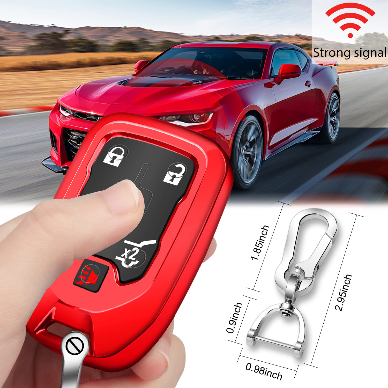 Qbuc For Gmc Key Fob Cover Tpu Protector Case With Keychain For 2019-2021 Chevrolet Chevy Silverado And Gmc Sierra 1500 2500Hd 3500Hd Terrain Acadia Yukon Key Cover Smart Remote 3/4/5/6 Button(Red)