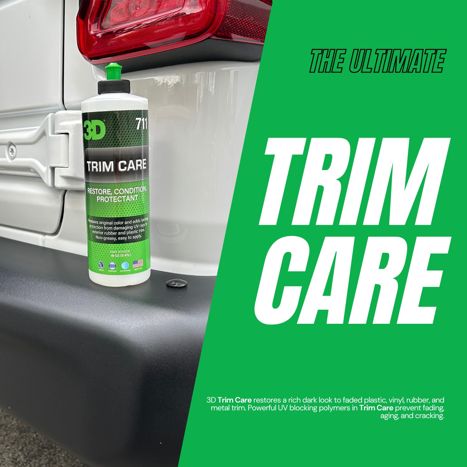 3D Trim Care Restorer Of Faded & Dull Plastic, Rubber, Trim & Bumpers - Renews Surface To Original Appearance - Long Lasting Shine & Protection 16Oz.
