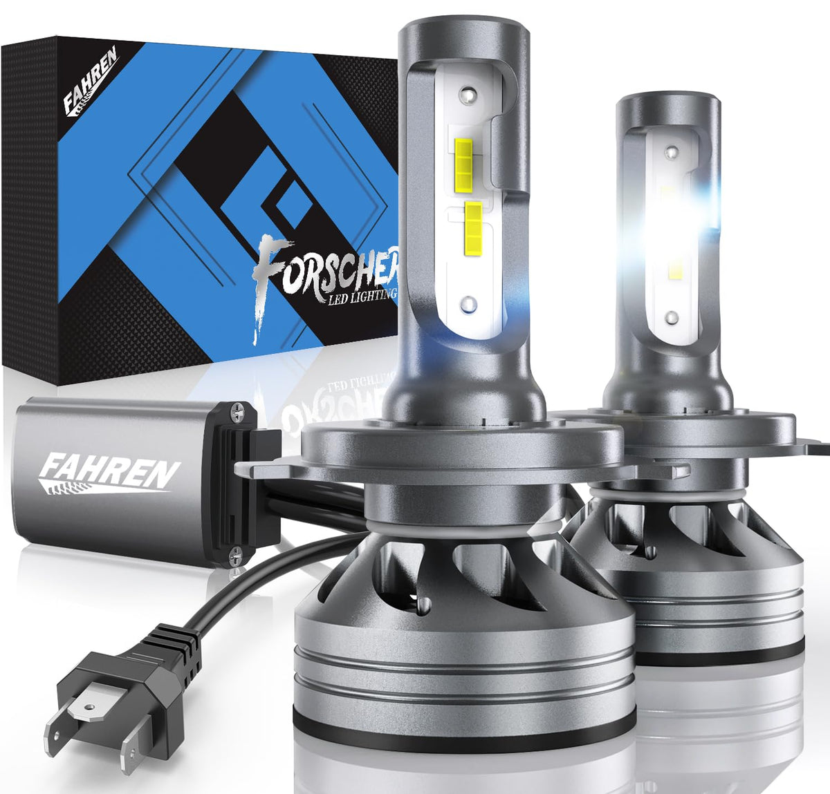 Fahren H4 Driving Light Bulbs 800% Super Bright 9003 Fog Bulbs With 12000 Rpm Turbo Fan, 6500K Cool White Ip68 Waterproof Pack O