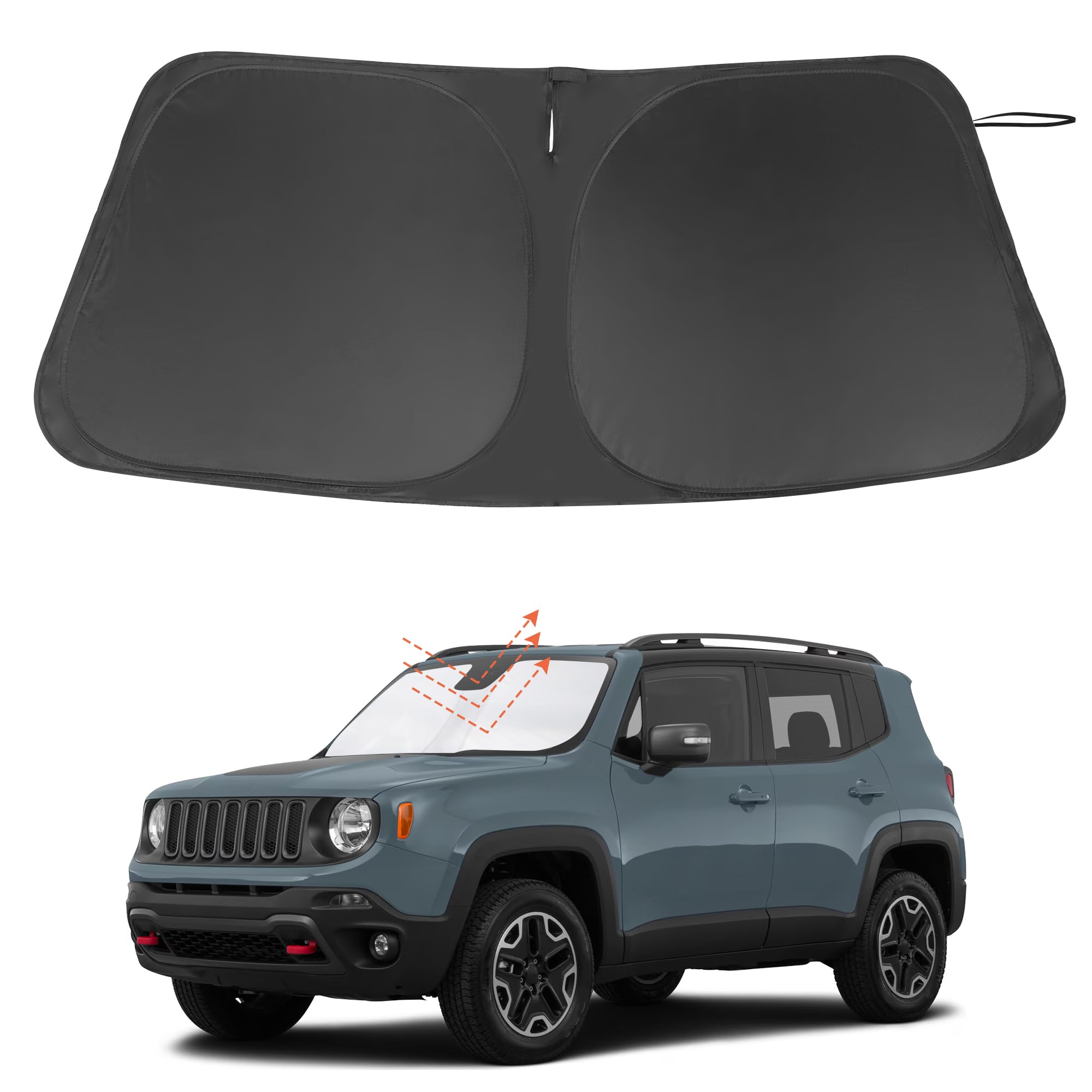 Windshield Sun Shade Custom Fit For 2015-2024 Jeep Renegade Accessories Foldable Sunshade Sun Blocker Protect Car From Sun Rays