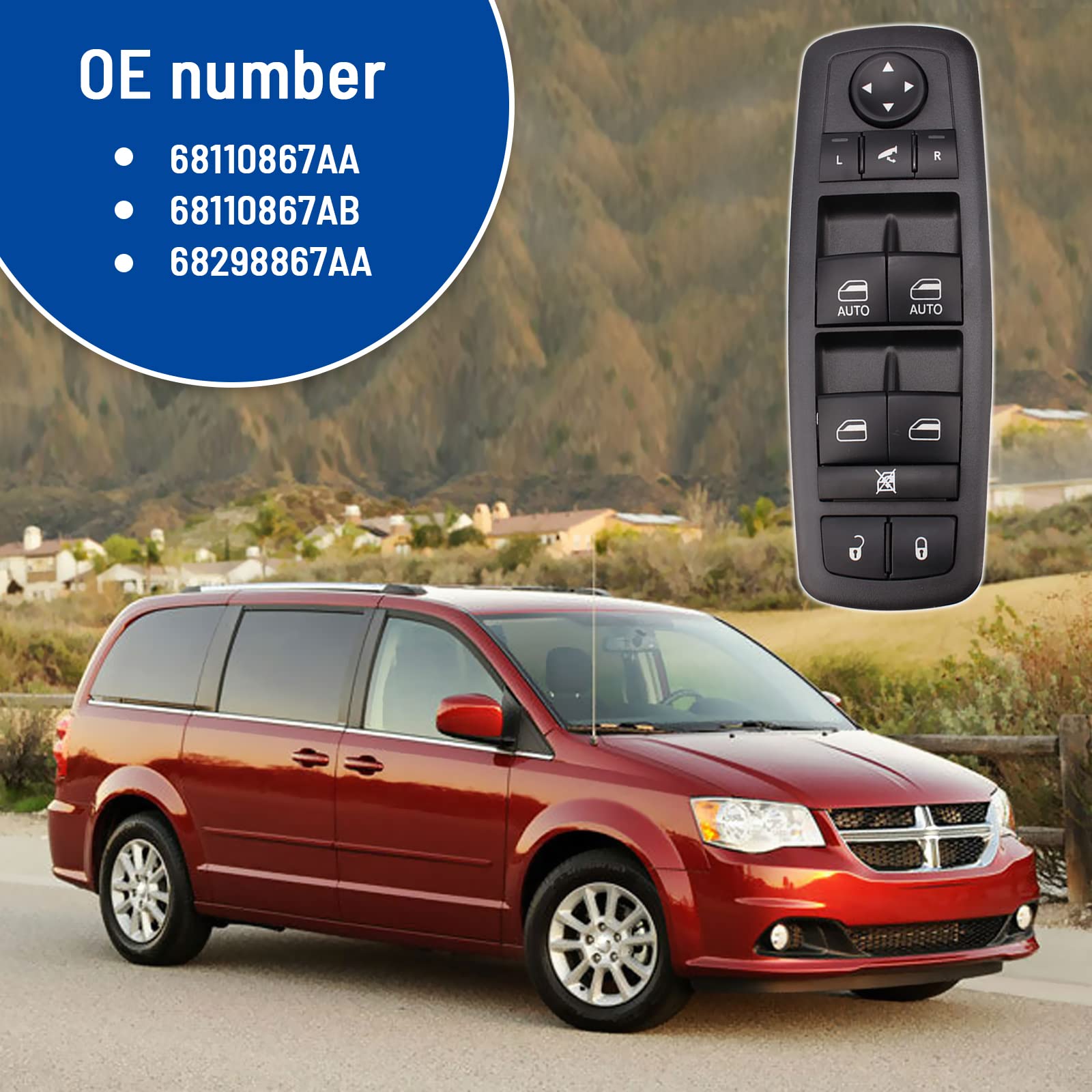 Power Window Switch Compatible With 2012-2015 Dodge Grand Caravan Chrysler Town & Country 2013-2015 Ram 1500 2500 3500 Oe:68110867Ab 68110867Aa Black