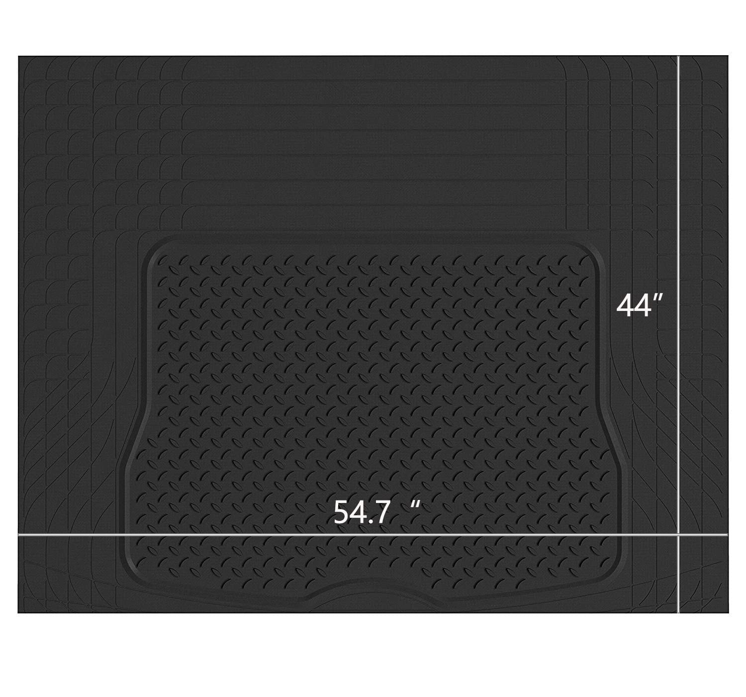 Pic Auto Heavy Duty Rubber Trunk Cargo Liner Floor Mats, Trimmable To Fit For Car, Suv, Van, Trucks (Large, Black)