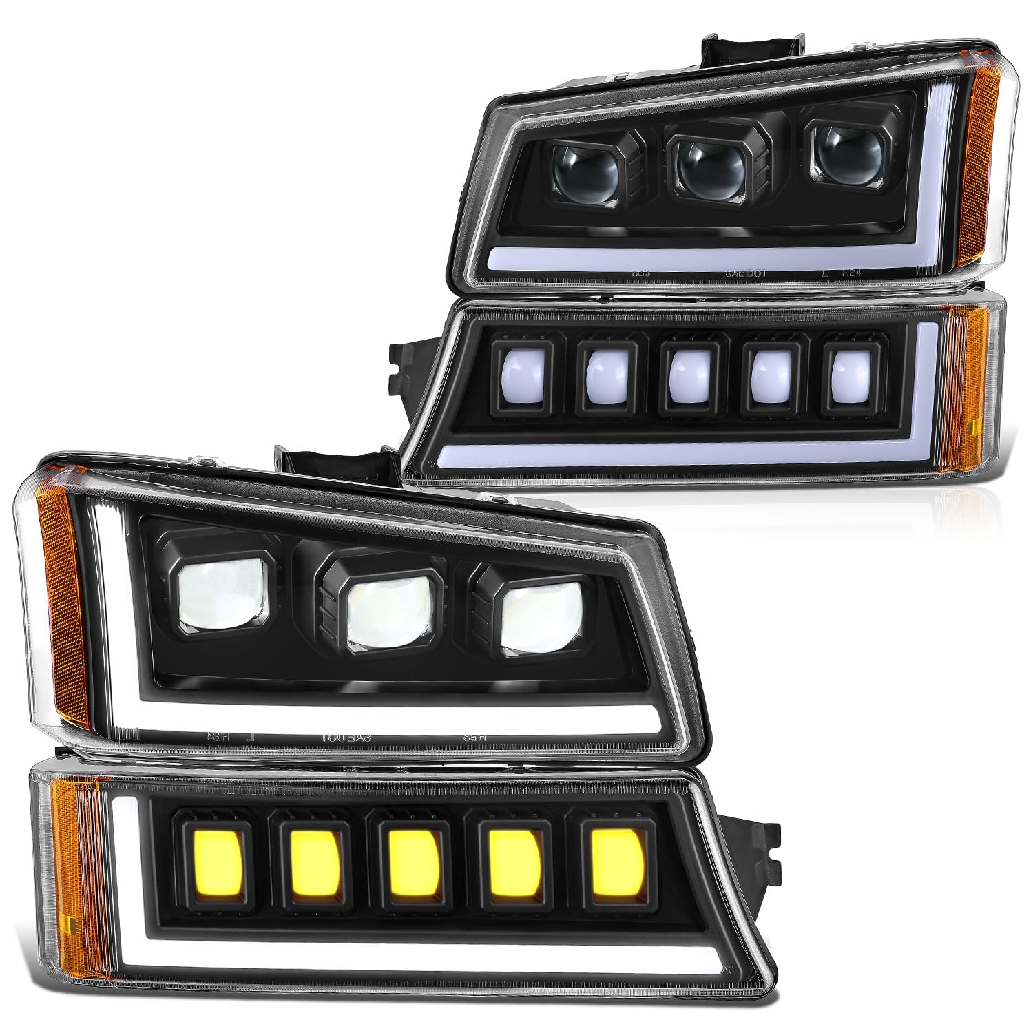 Dna Motoring Pair Full Led Projector Sequential Headlights Compatible With 03-06 Chevy Silverado 1500 2500 3500 1500Hd 2500Hd, S