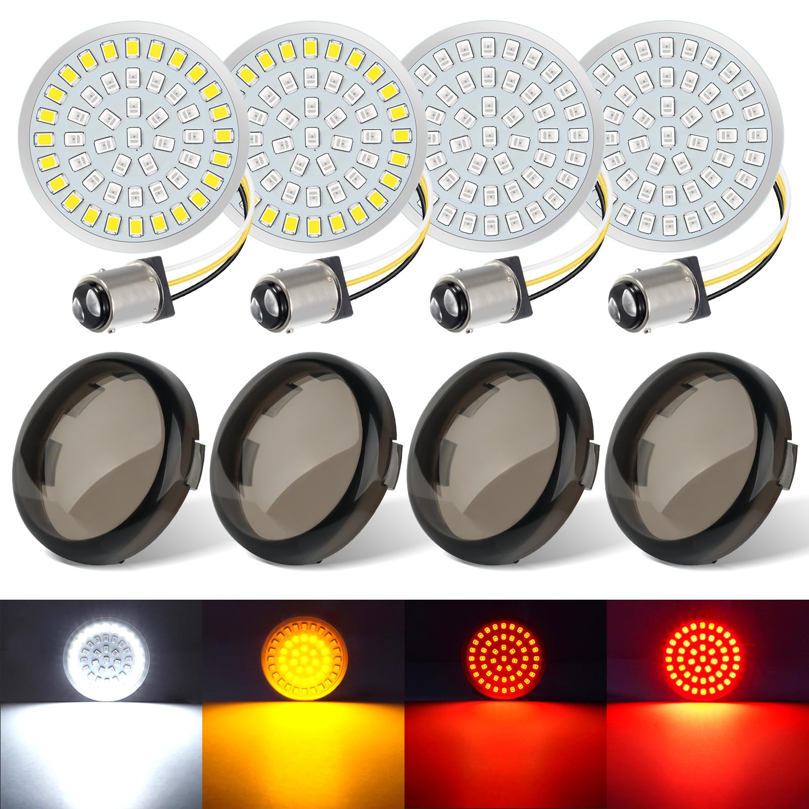 Benlari New Version1157 LED Turn Signals Bulbs, 2'' Front Rear Lights with Smoked Lenses for Harley Davidson Touring Dyna Softai