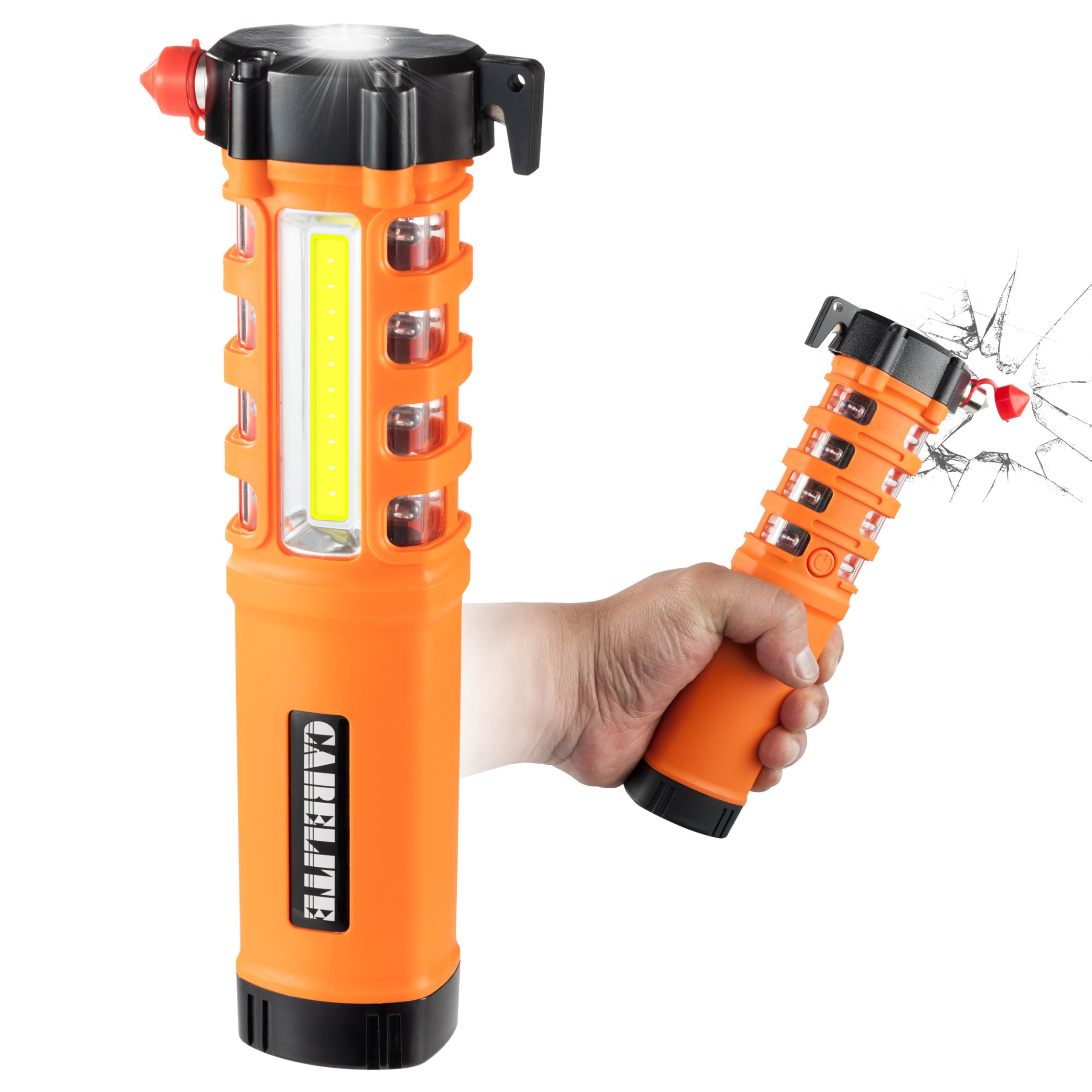 Emergency Car Flashlight with Seatbelt Cutter and Window Breaker, LED Work Light & Flash Beacon, Life-Saving Car Escape Tool for