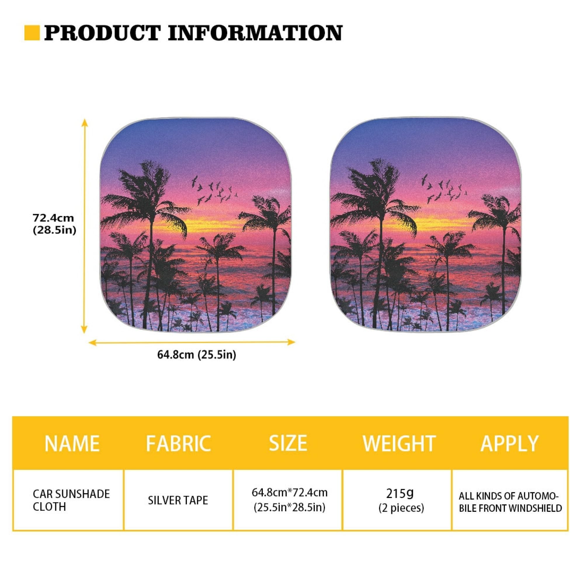 Huisefor Beach Style Auto Windshield Sunshade,Palm Tree Printed Car Windshield Sun Shade,2 Pieces Shade Foldable Blocks Sun Viso