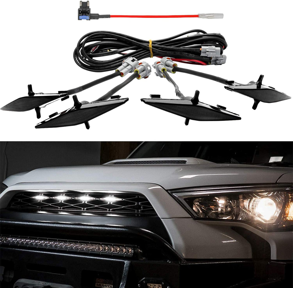 Seven Sparta 4 Pcs Led Black Lights With Fuse And Instruction For 2014-2023 Toyota 4Runner Trd Pro Grille, Including Sr5, Trd Of