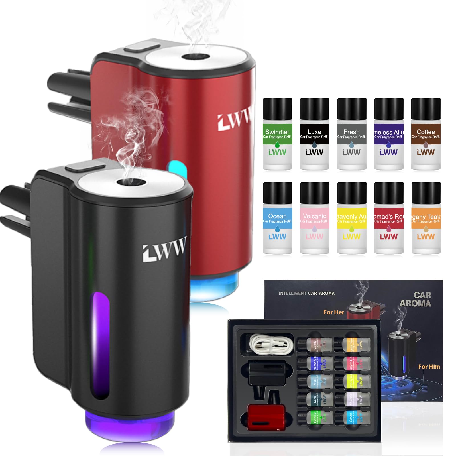 Car Air Freshener, Portable Intelligent Car Aroma Diffuser with Three Adjustable Modes, Rechargeable Car Aromatherapy Machine,Va