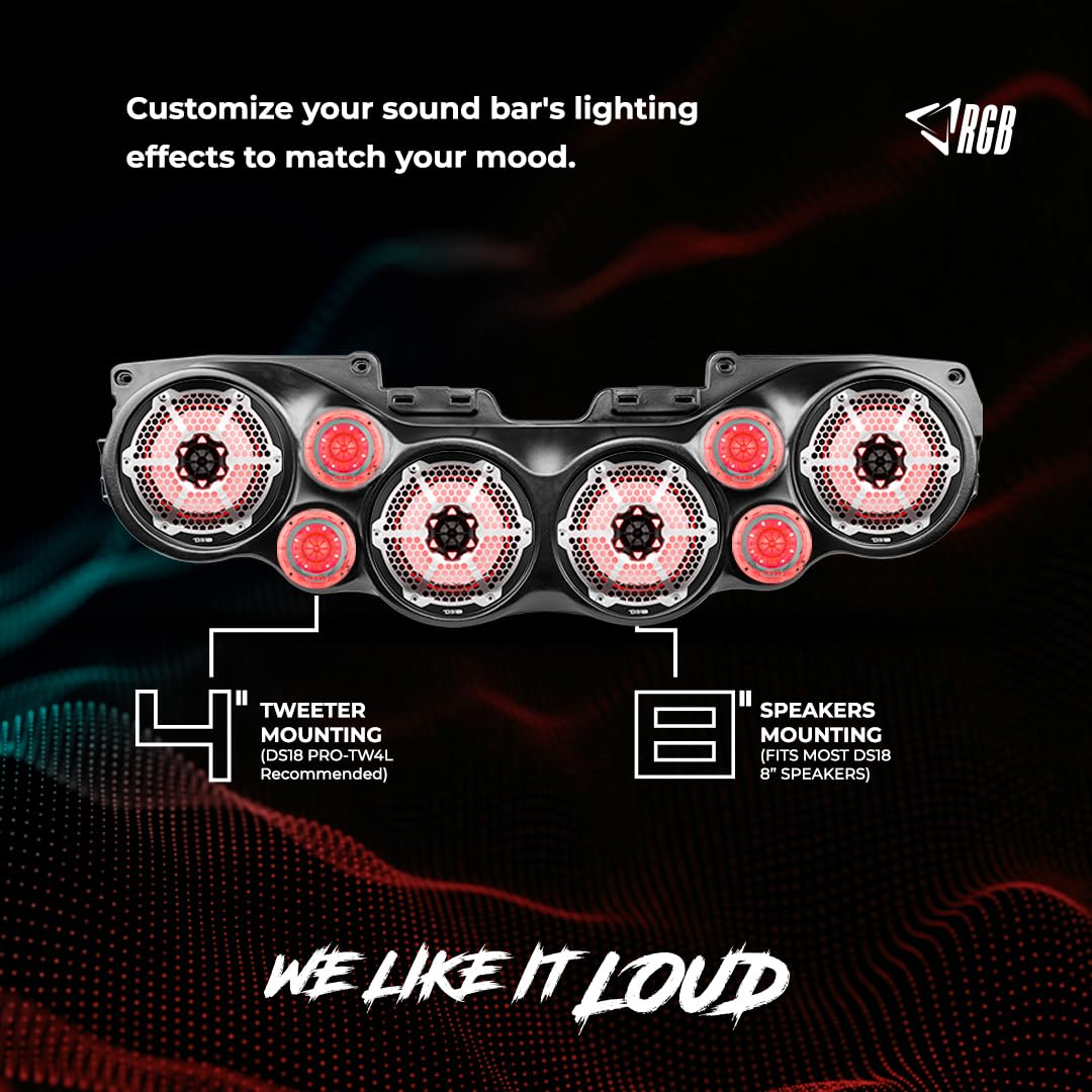 DS18 JL-SBAR Red Jeep Wrangler Overhead Soundbar for JL 2007-2021 Will Accommodate 4 x 8-inch Speakers, 4 x 1.75-inch Tweeters,